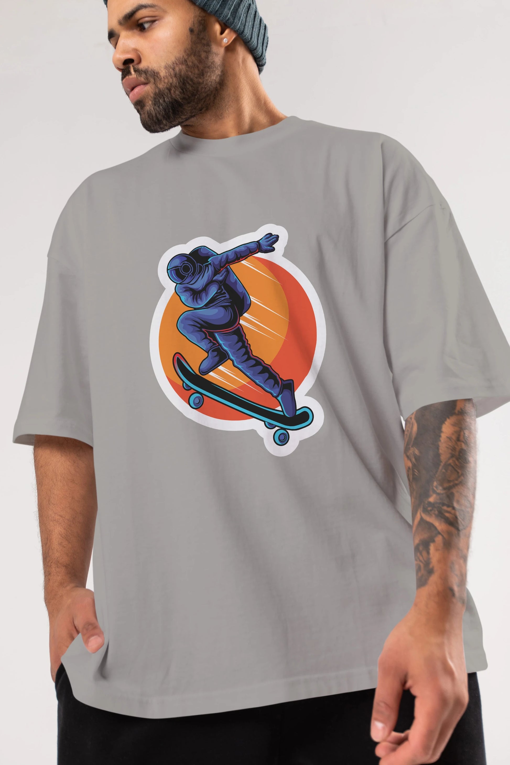 Astroskate Run Sticker Ön Baskılı Oversize t-shirt Erkek Kadın Unisex