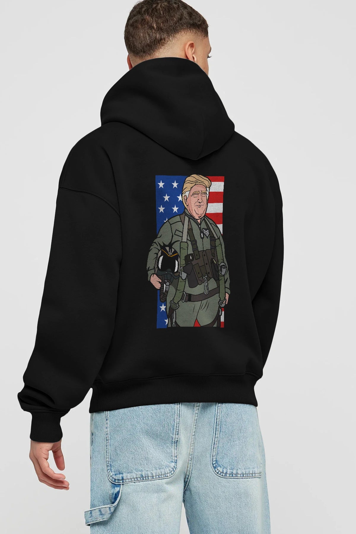 Trump Jetplane Pilot Arka Baskılı Hoodie Oversize Kapüşonlu Sweatshirt Erkek Kadın Unisex