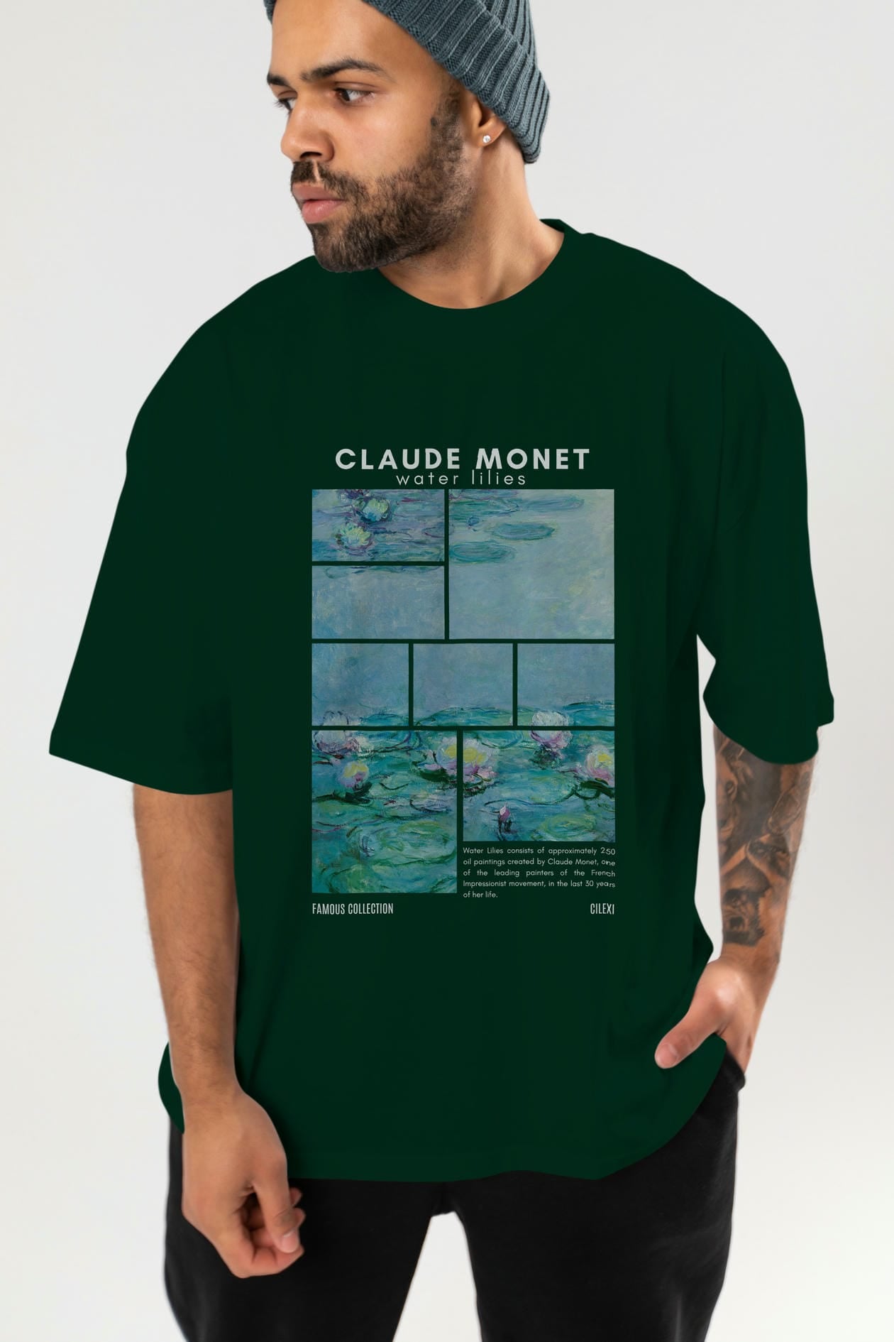 Claude Monet ön Baskılı Oversize t-shirt Erkek Kadın Bisiklet Yaka Pamuk tişort