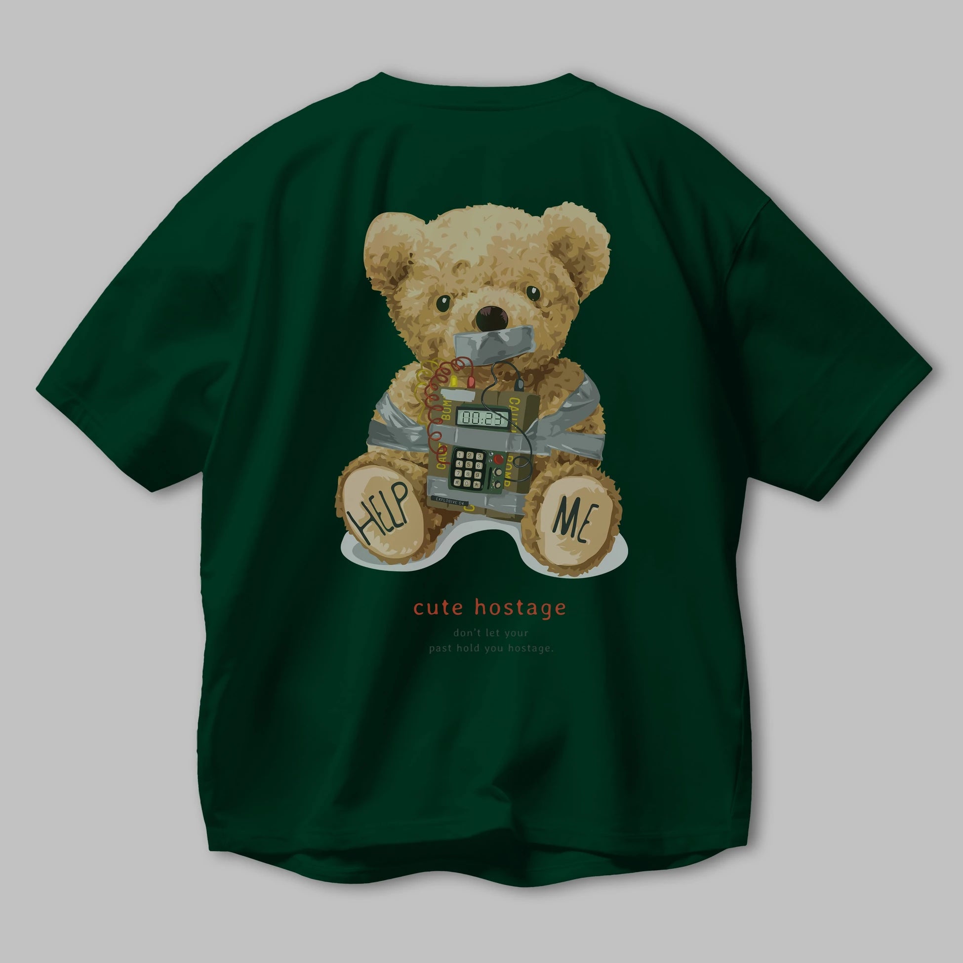 Teddy Bear Help Me Arka Baskılı Oversize t-shirt Erkek Kadın Unisex %100 Pamuk
