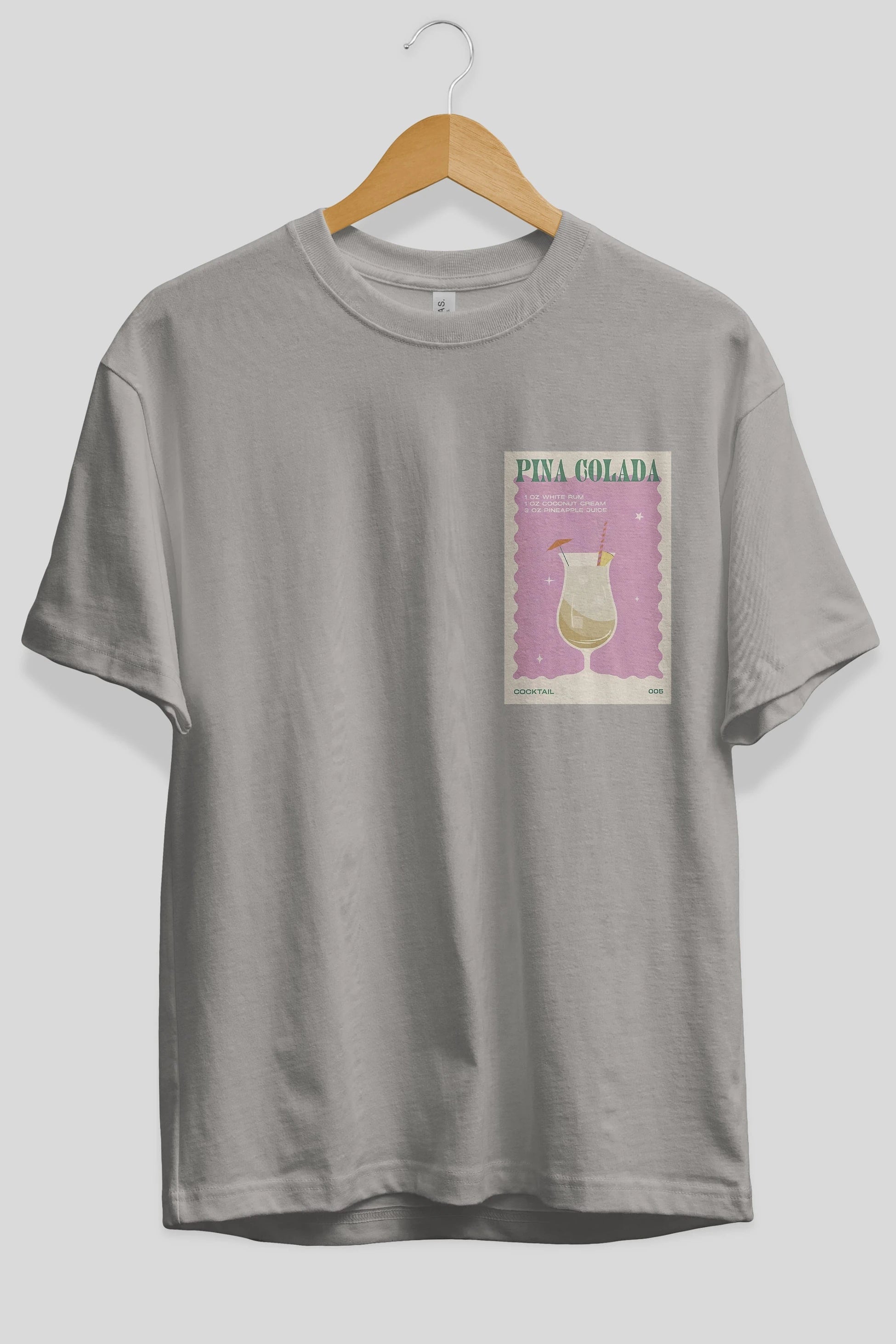 Pina Colada 3 Ön Sol Baskılı Oversize t-shirt Erkek Kadın Unisex %100 Pamuk Bisiklet Yaka tişort