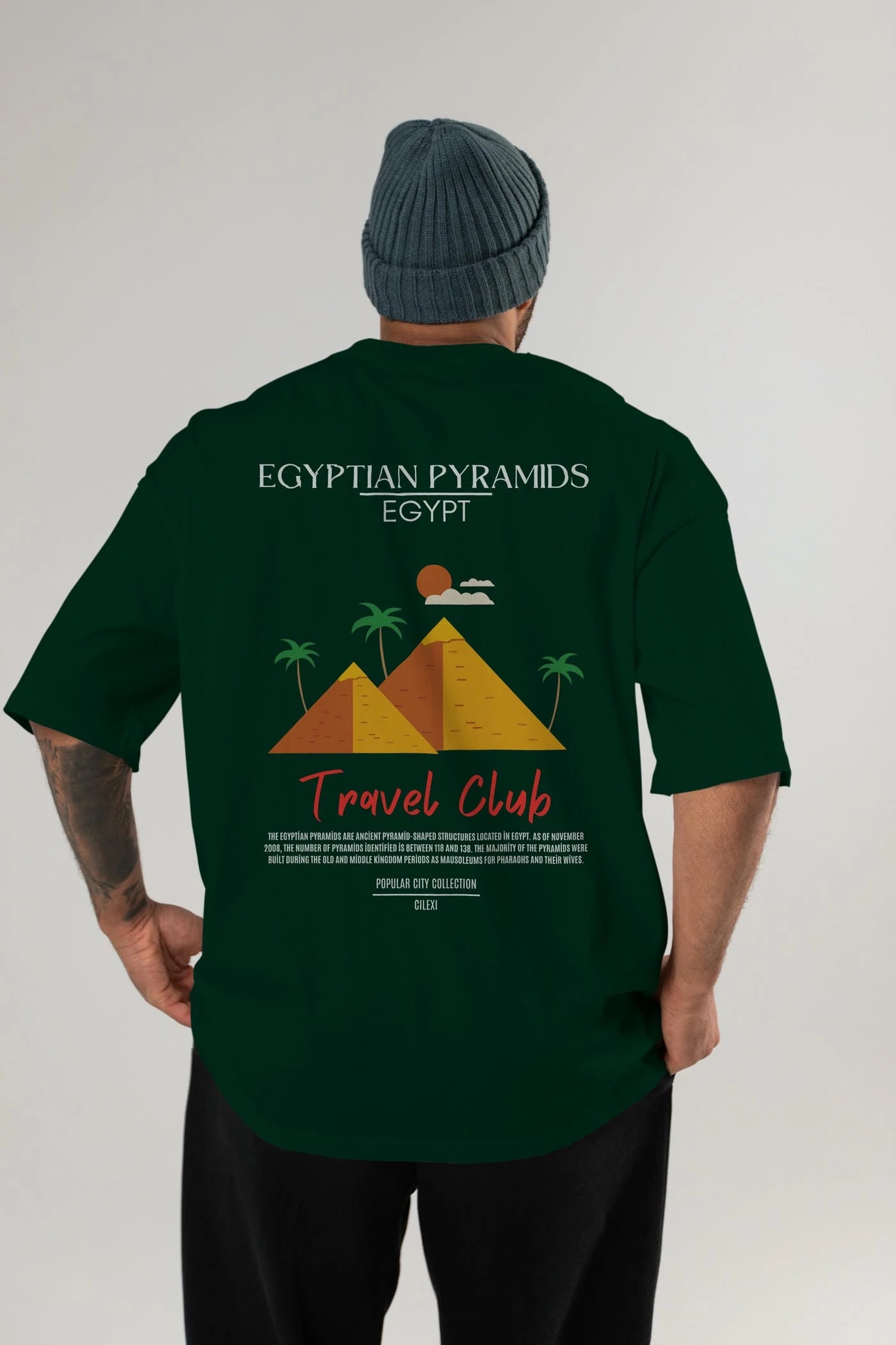 Egyptian Pyramids Egypt Arka Baskılı Oversize t-shirt Erkek Kadın Pamuk Bisiklet Yaka tişort
