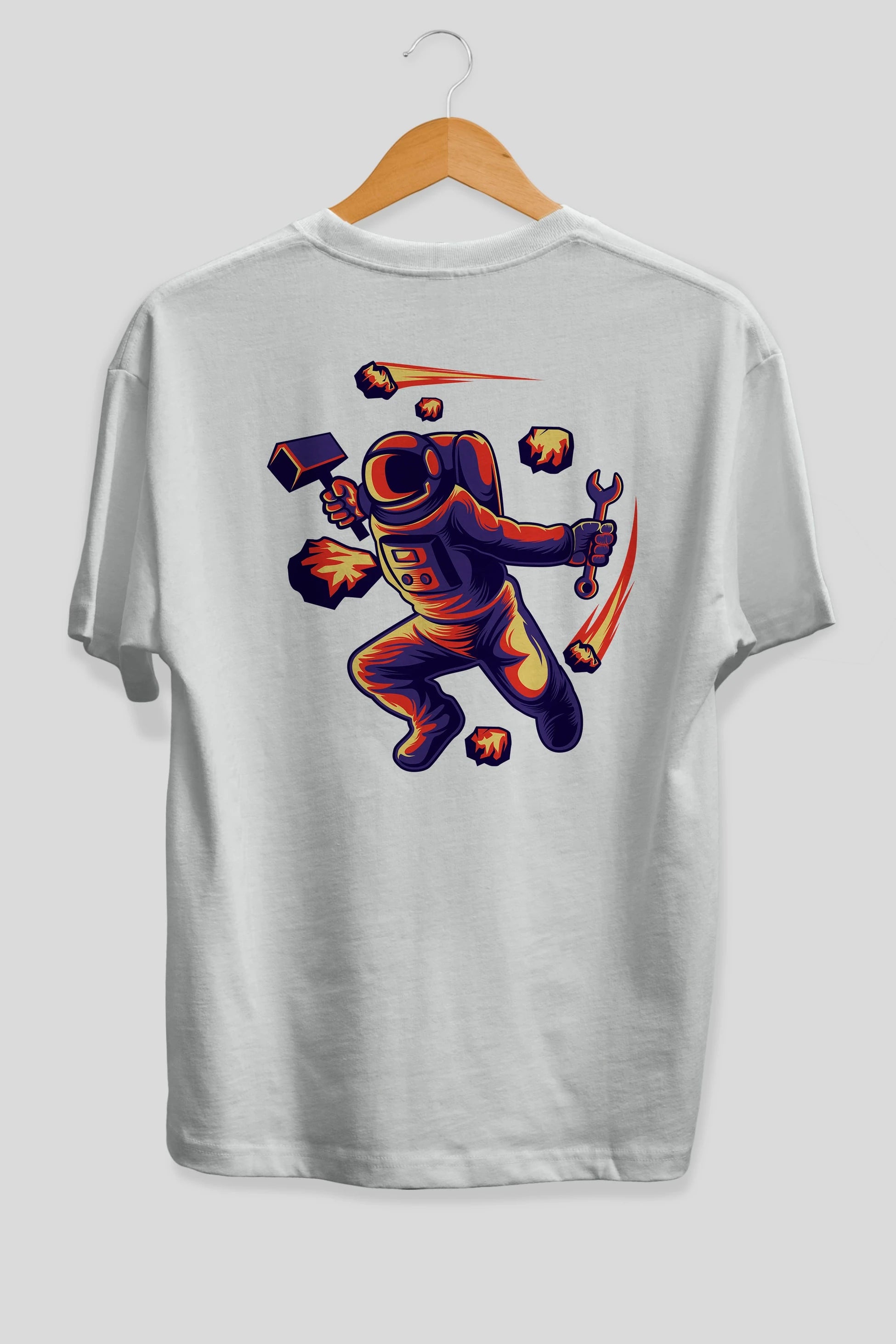 Astronaut Block Meteor Arka Baskılı Oversize t-shirt Erkek Kadın Unisex