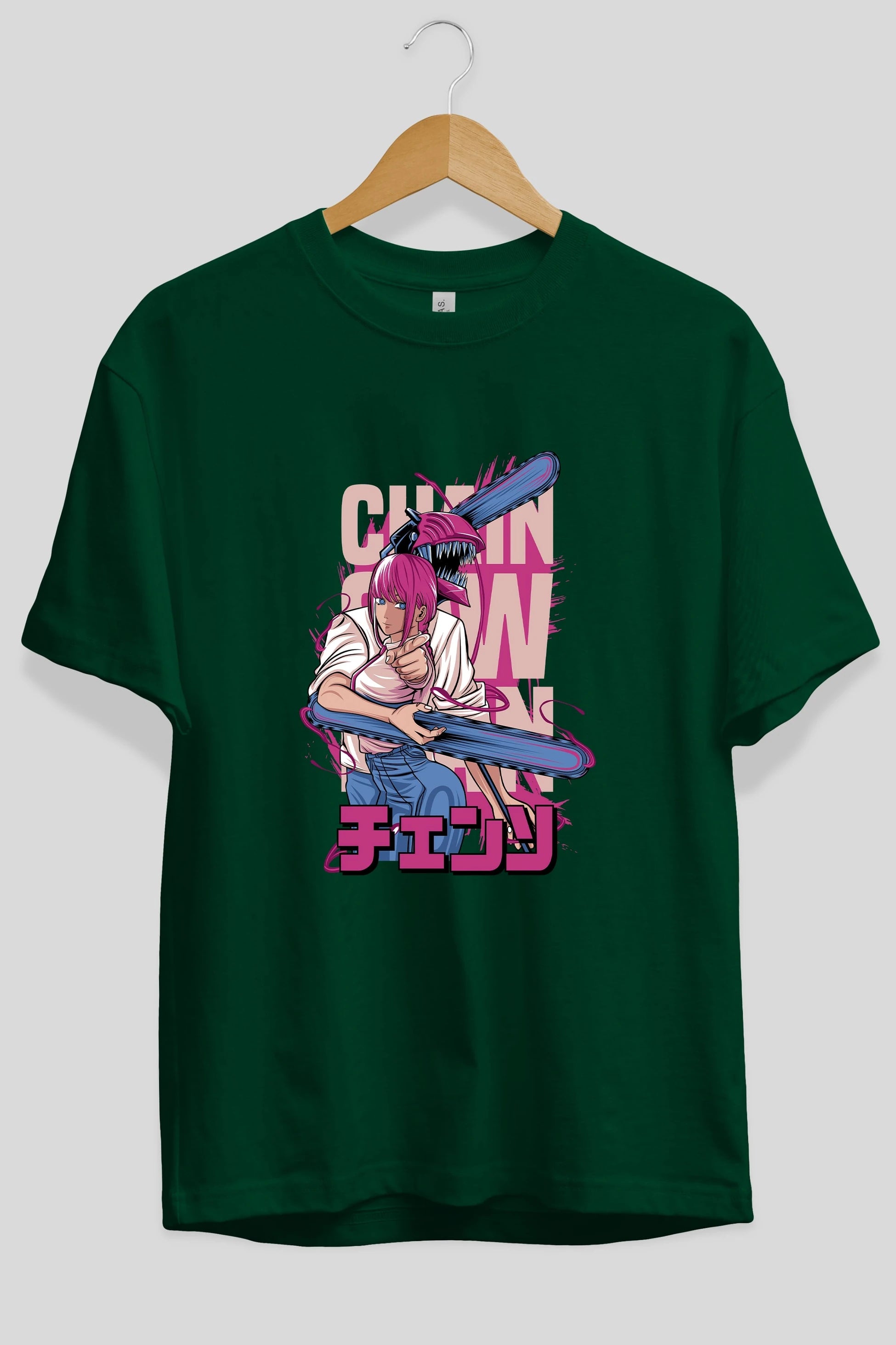 DENJI and MAKIMA Anime Ön Baskılı Oversize t-shirt %100 pamuk Erkek Kadın Unisex