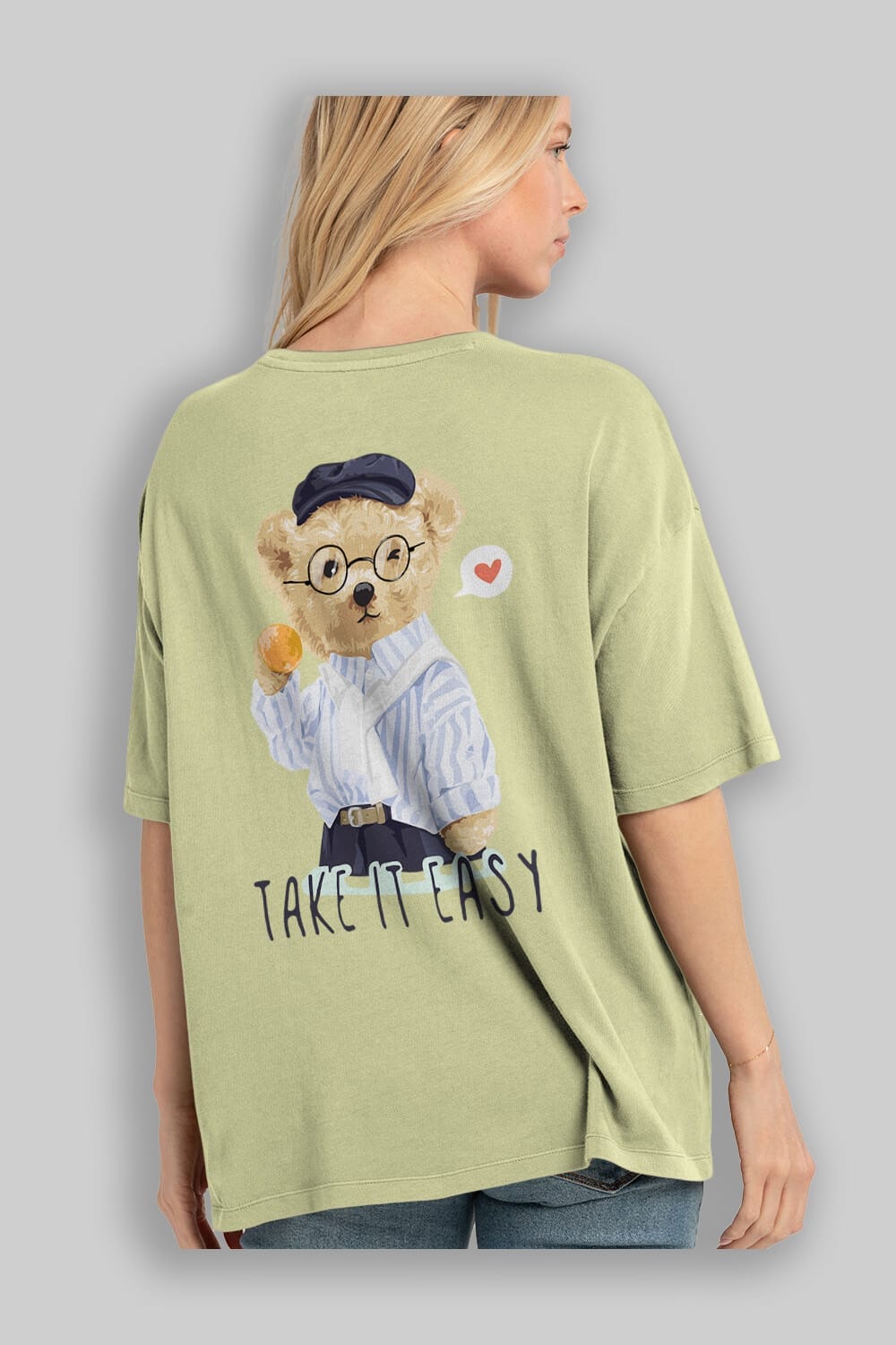 Teddy Bear Take it Easy Arka Baskılı Oversize t-shirt Erkek Kadın Unisex %100 Pamuk