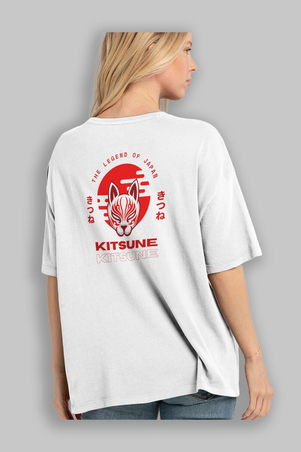 Kitsune Mask Arka Baskılı Oversize t-shirt Erkek Kadın Unisex
