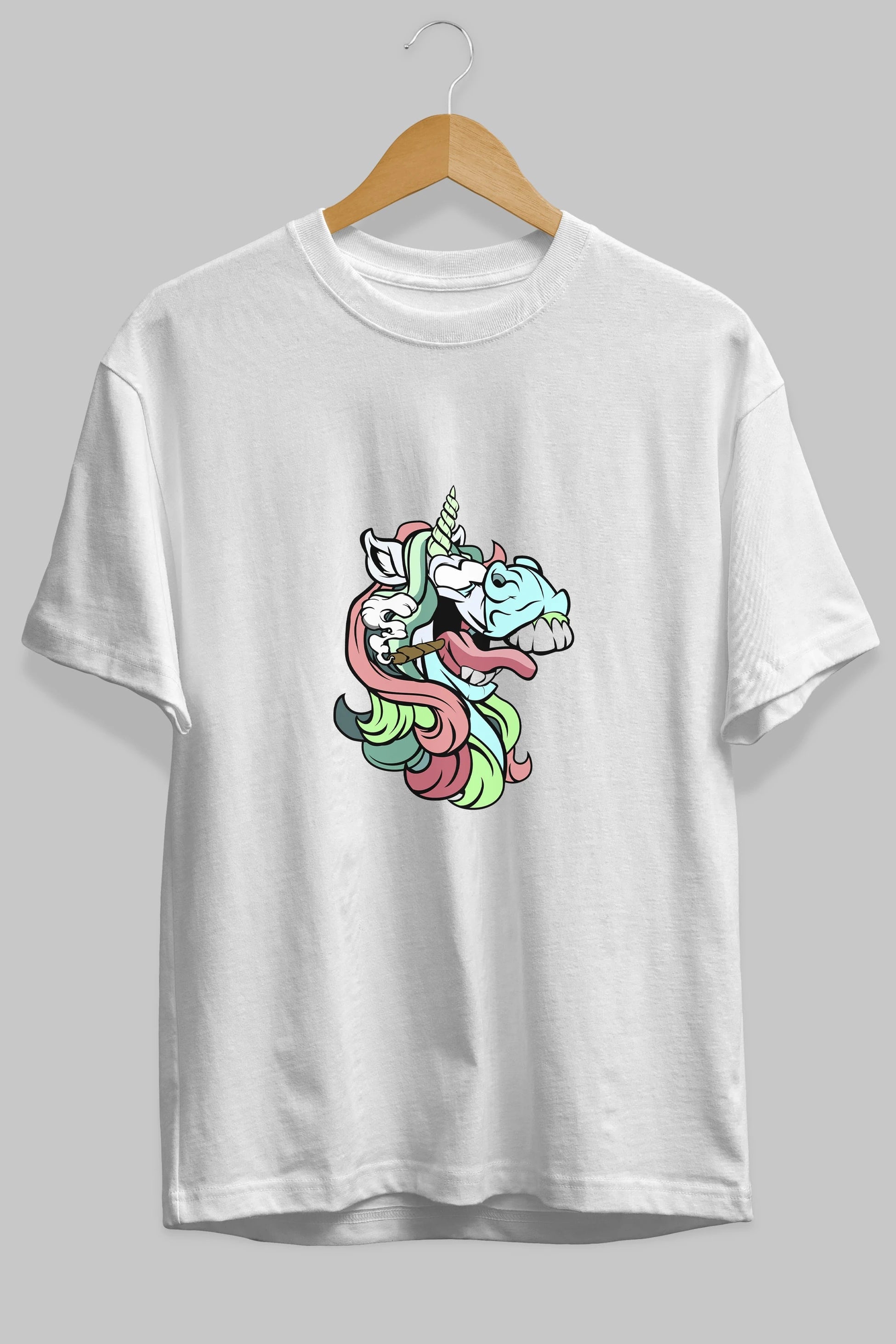 Crazy Unicorn Ön Baskılı Oversize t-shirt Erkek Kadın Unisex %100 Pamuk tişort
