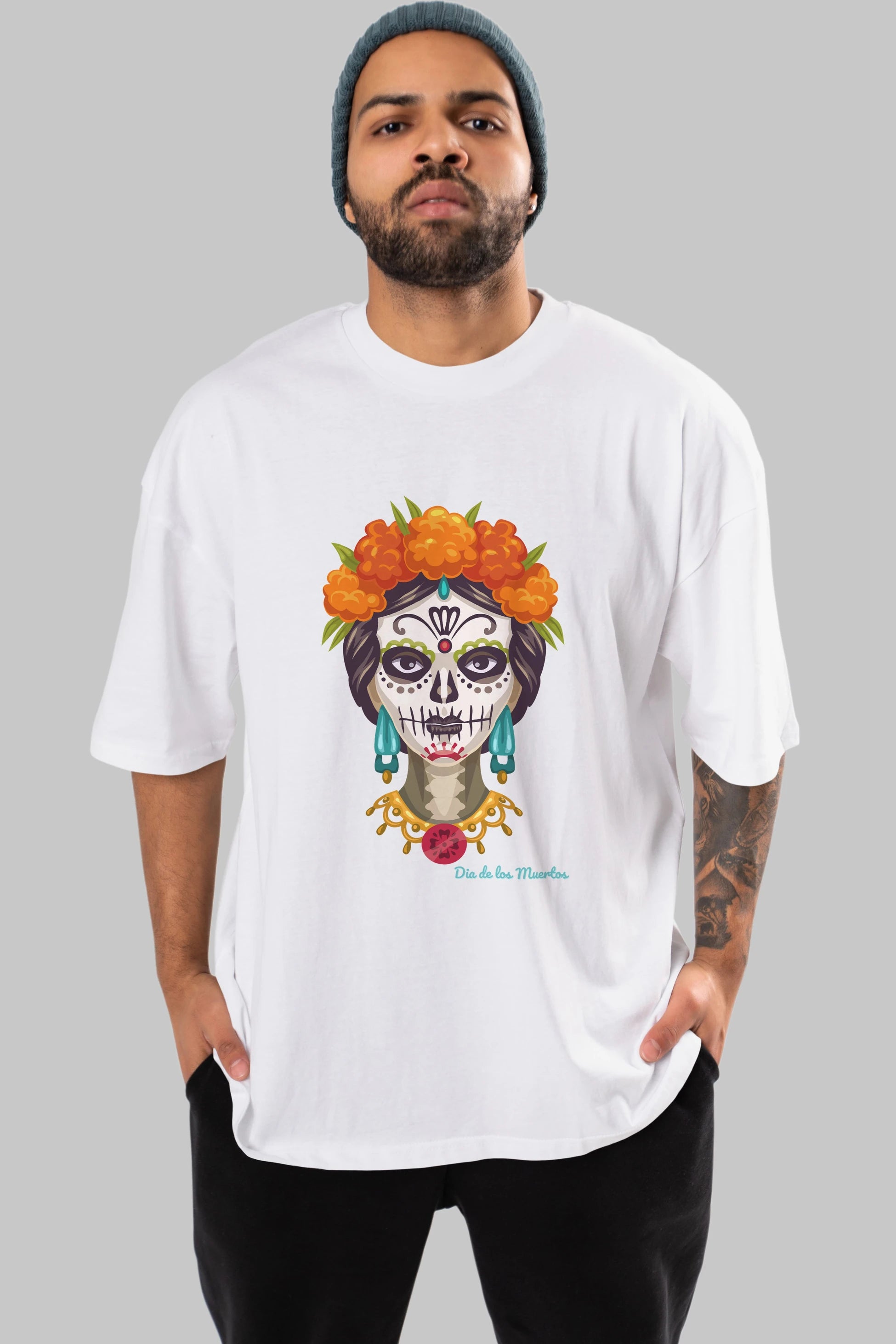 Dia de los Muertos 2 Ön Baskılı Oversize t-shirt Erkek Kadın Unisex