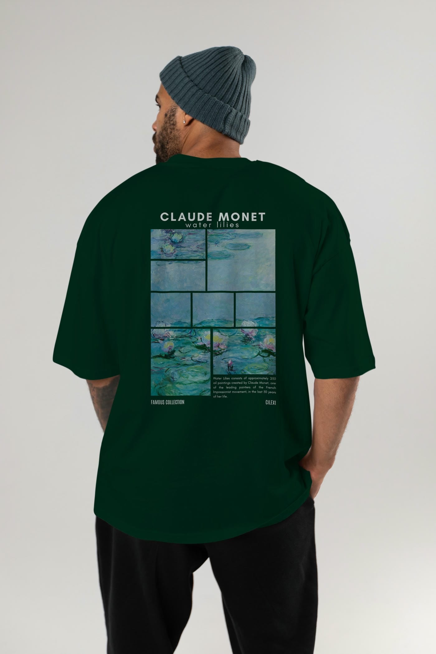 Claude Monet Arka Baskılı Oversize t-shirt Erkek Kadın Bisiklet Yaka Pamuk tişort
