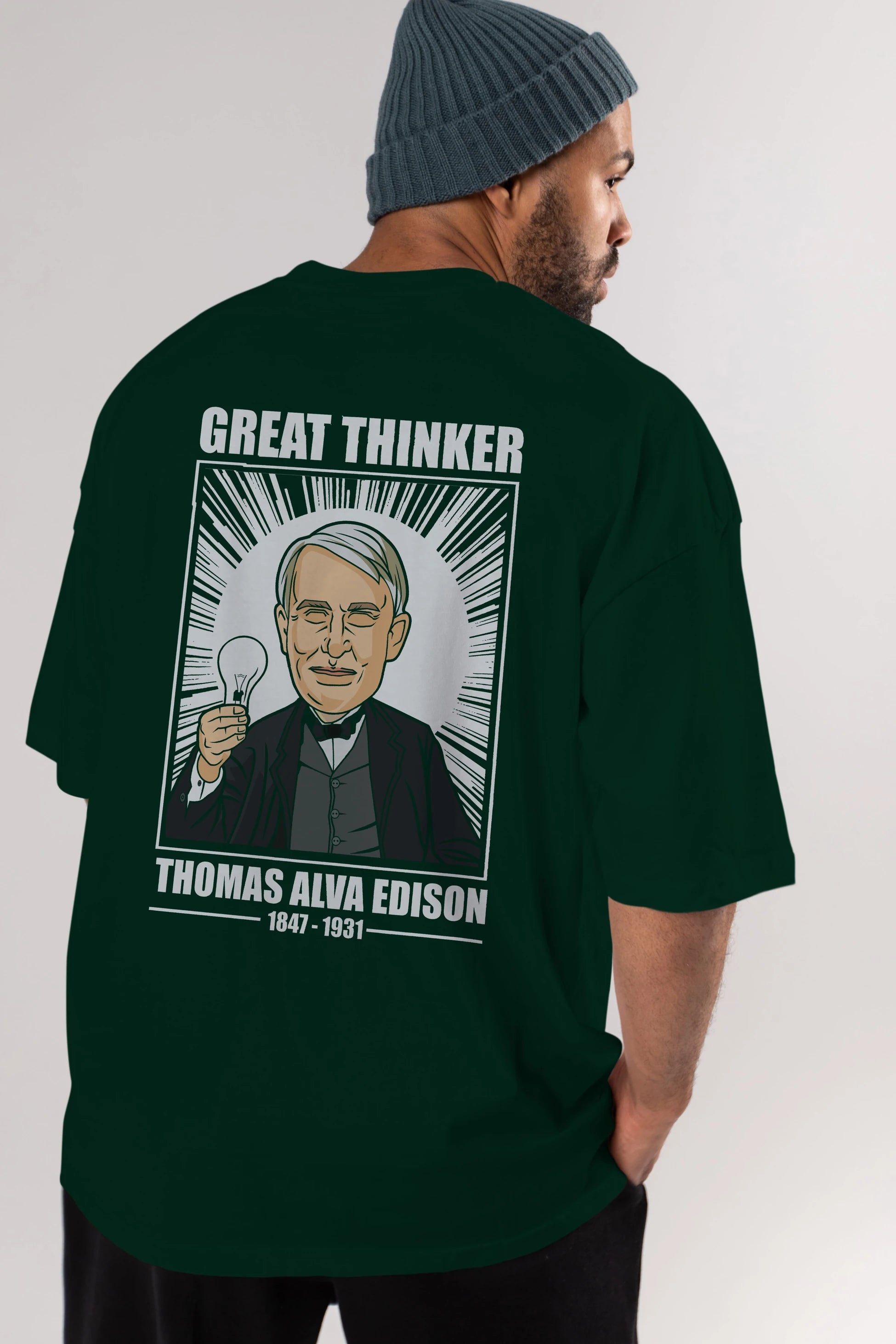 Thomas Alfa Edison Arka Baskılı Oversize t-shirt Erkek Kadın Unisex %100 Pamuk tişort