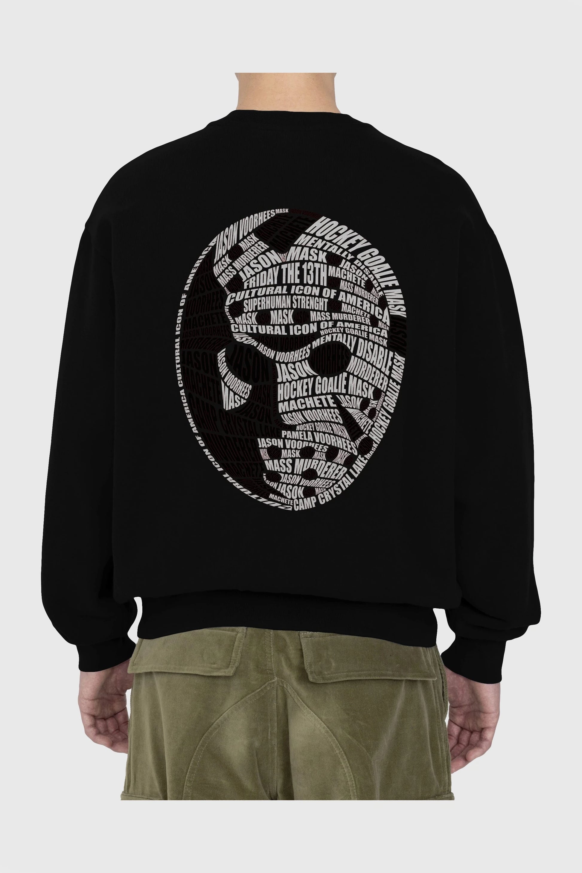Jason Voorhees Calligram Arka Baskılı Oversize Sweatshirt Erkek Kadın Unisex