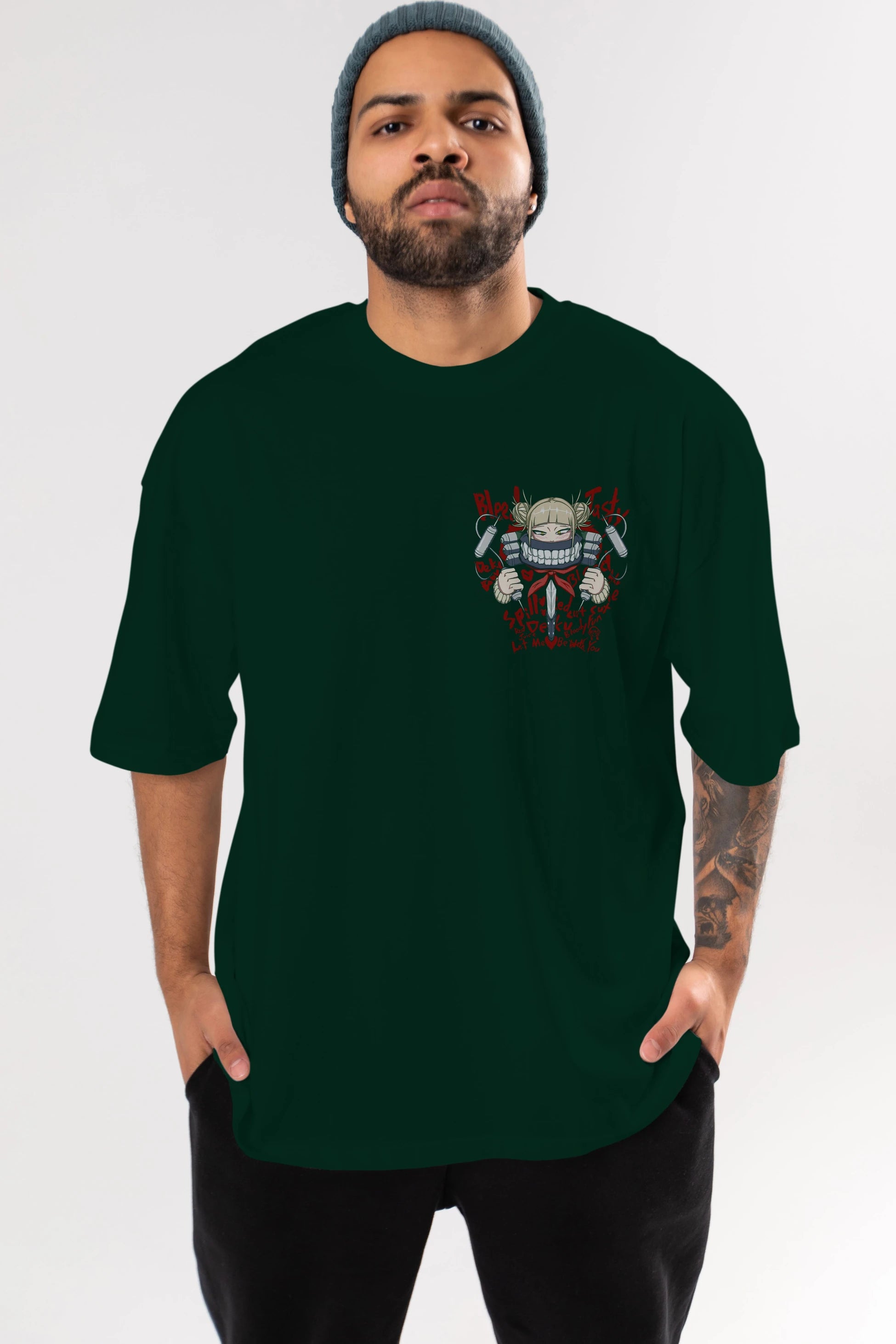 Himiko Toga 1 Ön Sol Baskılı Oversize t-shirt Erkek Kadın Unisex %100 Pamuk Bisiklet Yaka tişort