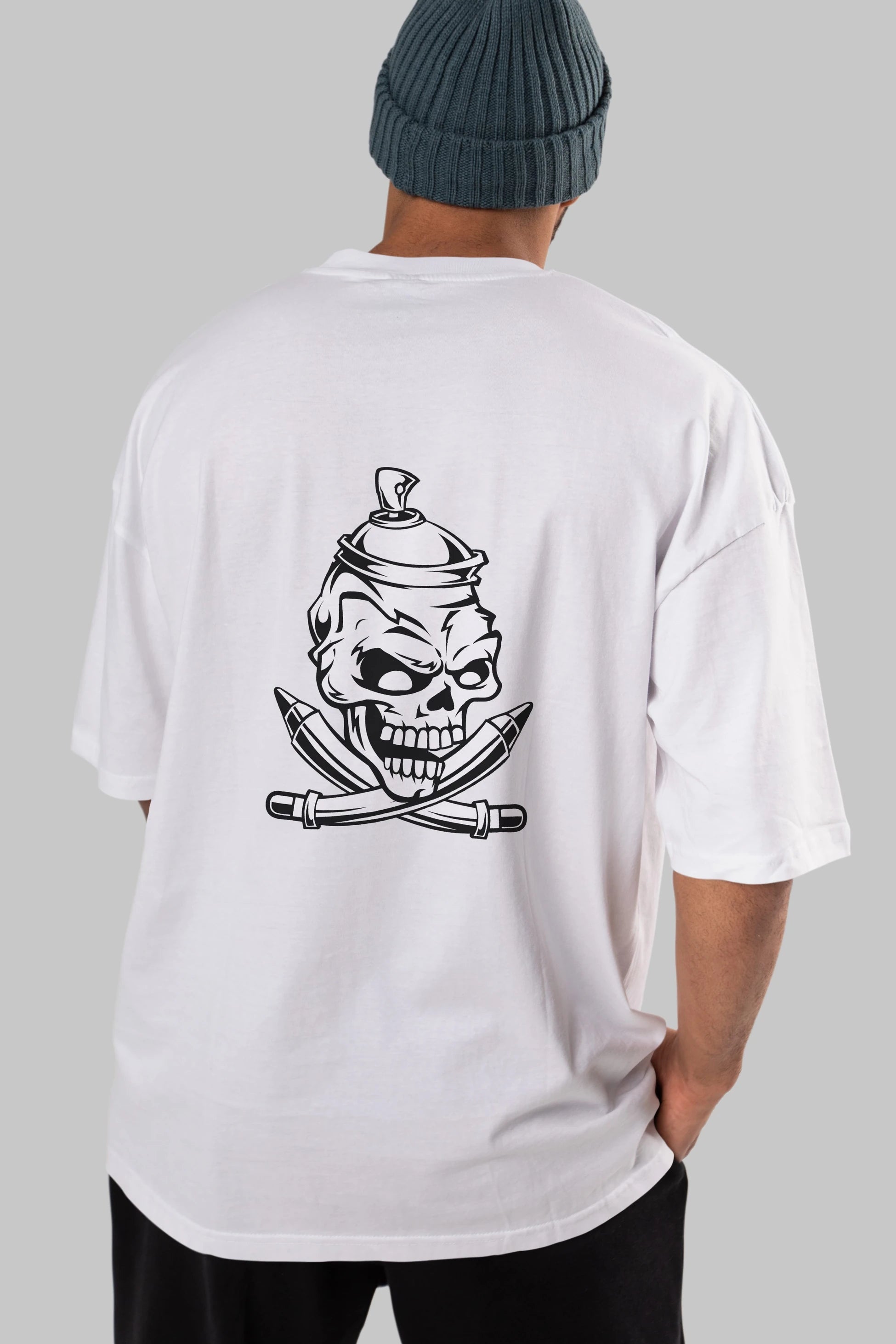 Skull Grafity Arka Baskılı Oversize t-shirt Erkek Kadın Unisex %100 Pamuk tişort