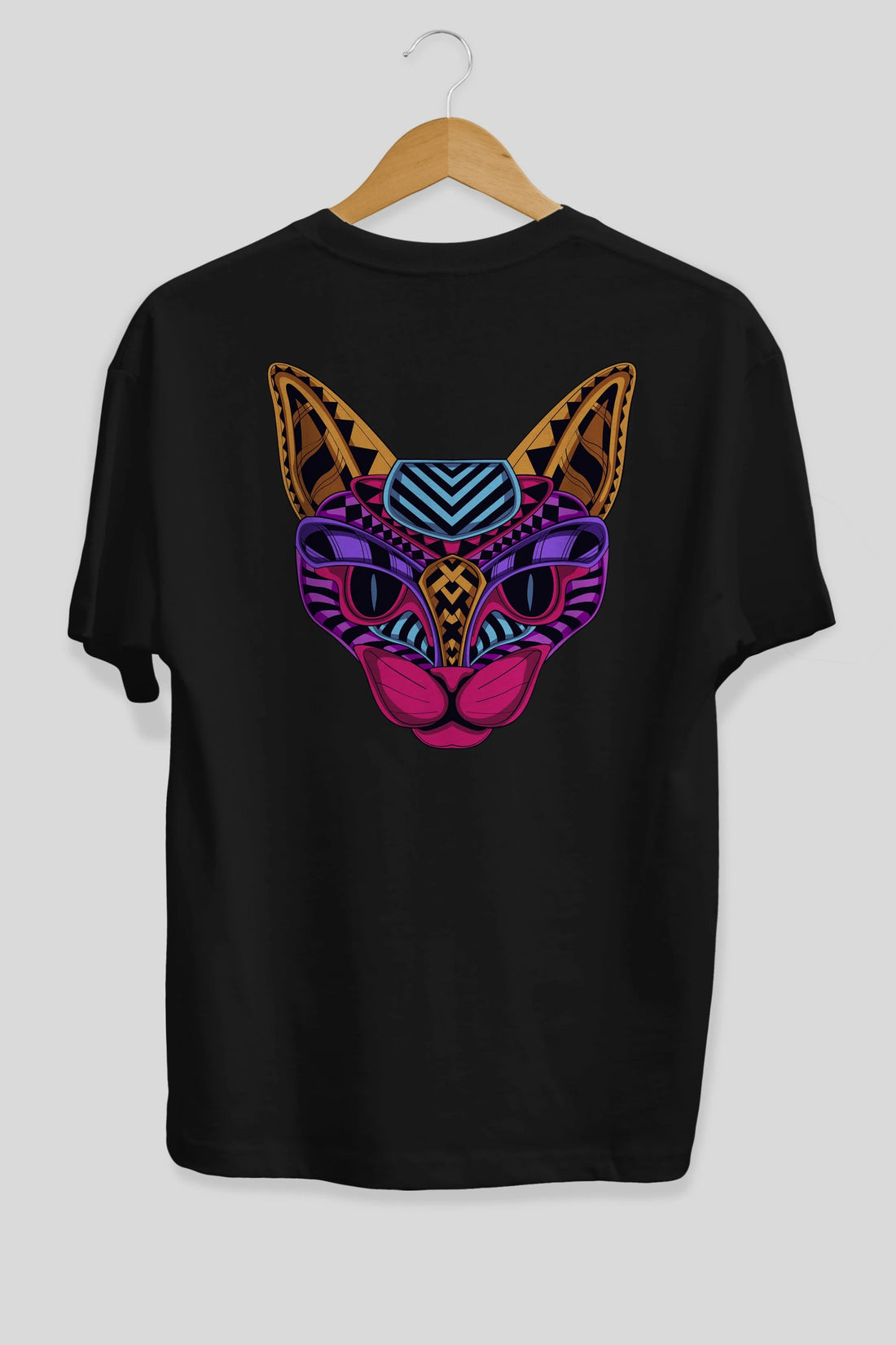 Black Neon Cat Arka Baskılı Oversize t-shirt Erkek Kadın Unisex