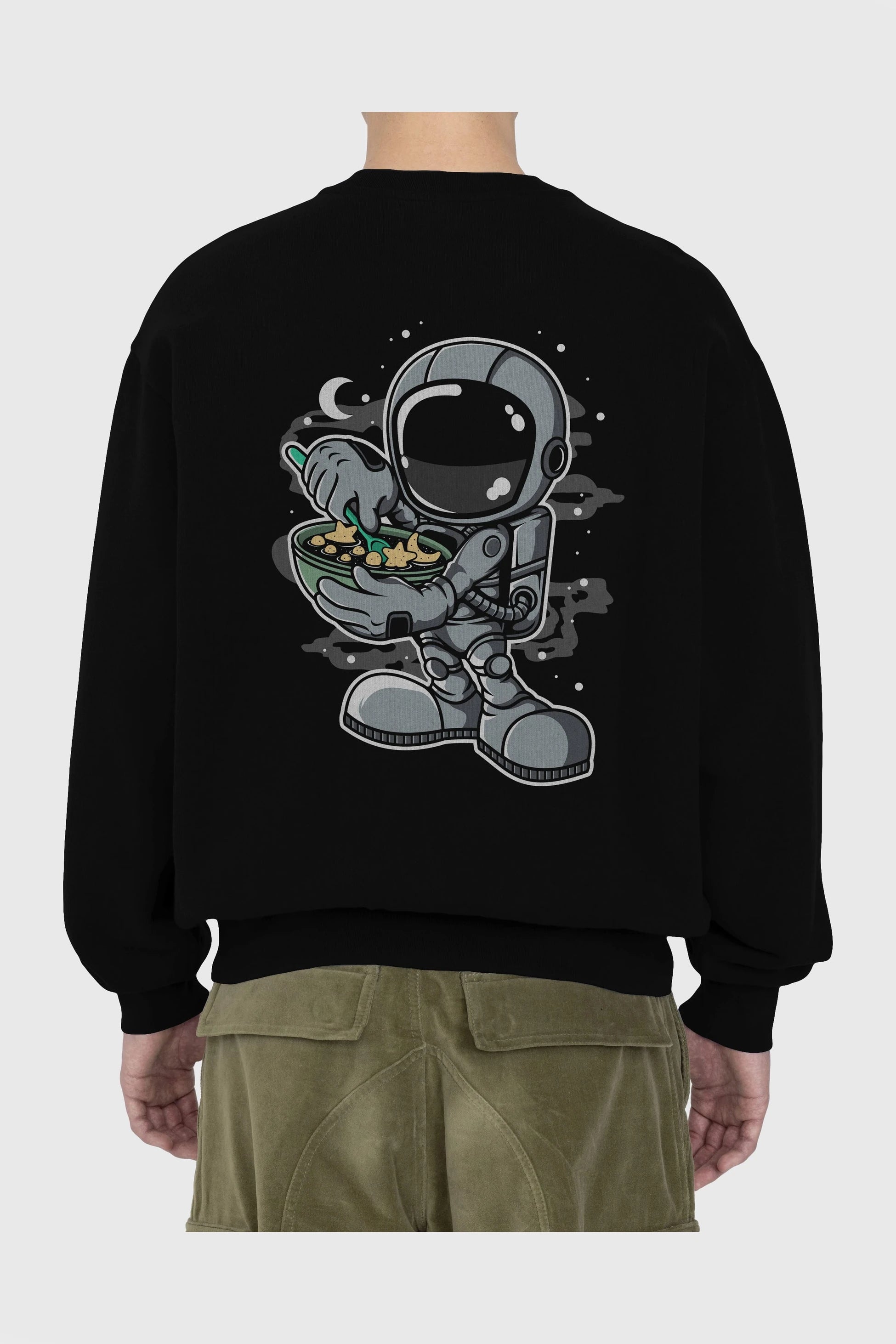 Astronaut Star Flakes Arka Baskılı Oversize Sweatshirt Erkek Kadın Unisex