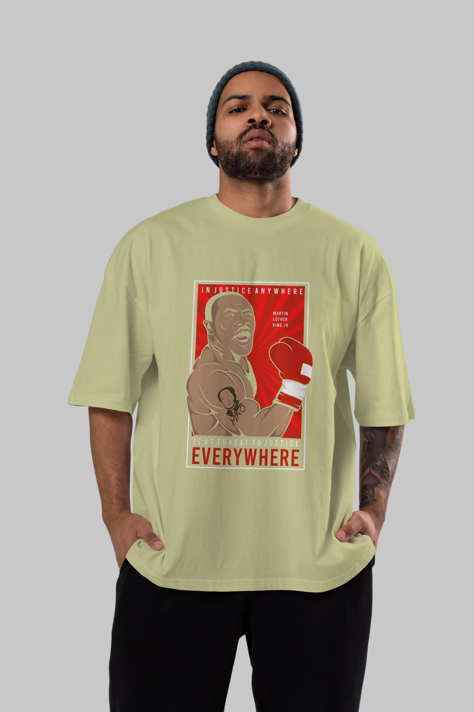 Luther King Boxer Ön Baskılı Oversize t-shirt Erkek Kadın Unisex %100 Pamuk tişort