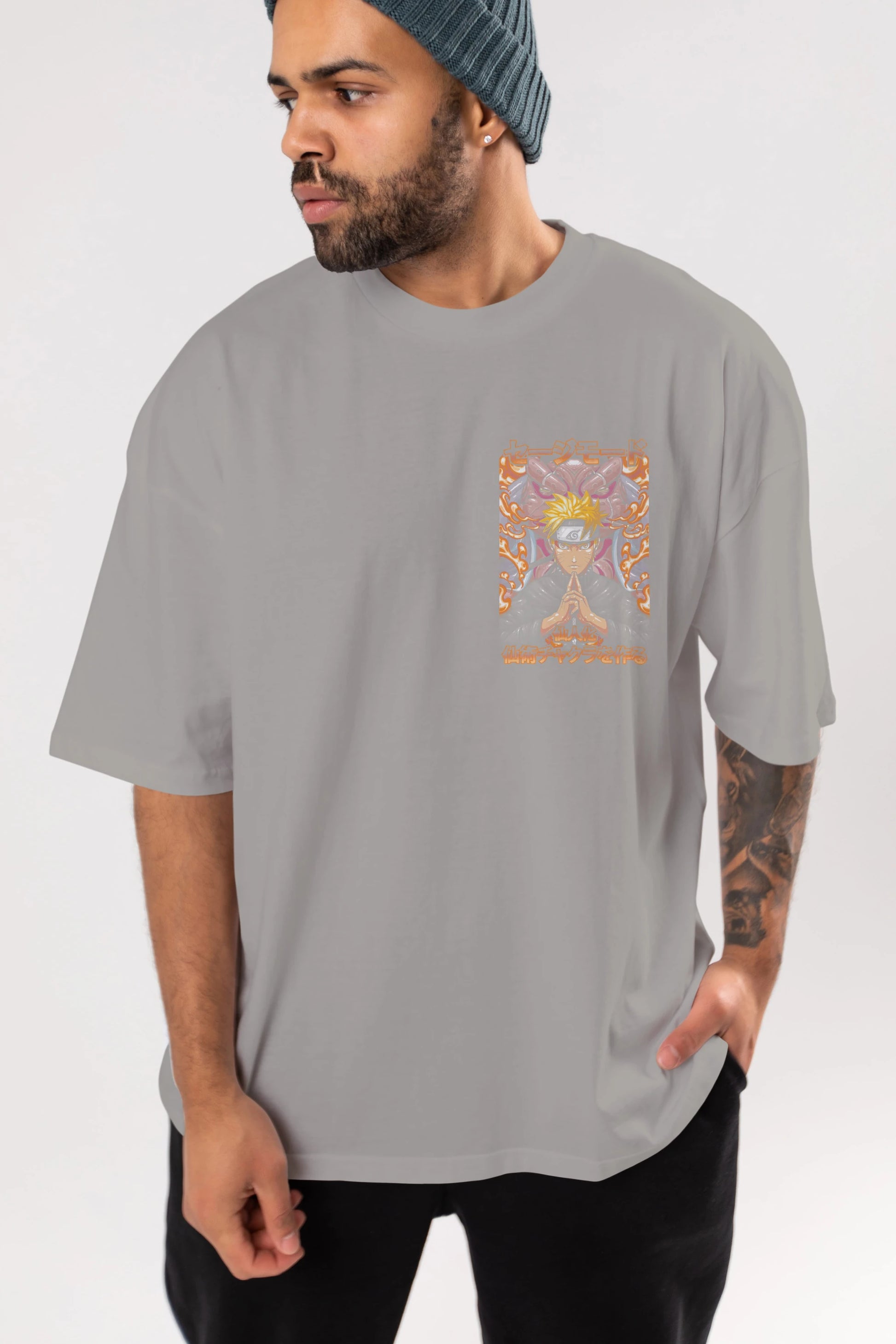 NARUTO (10) Ön Sol Baskılı Oversize t-shirt Erkek Kadın Unisex %100 Pamuk Bisiklet Yaka tişort