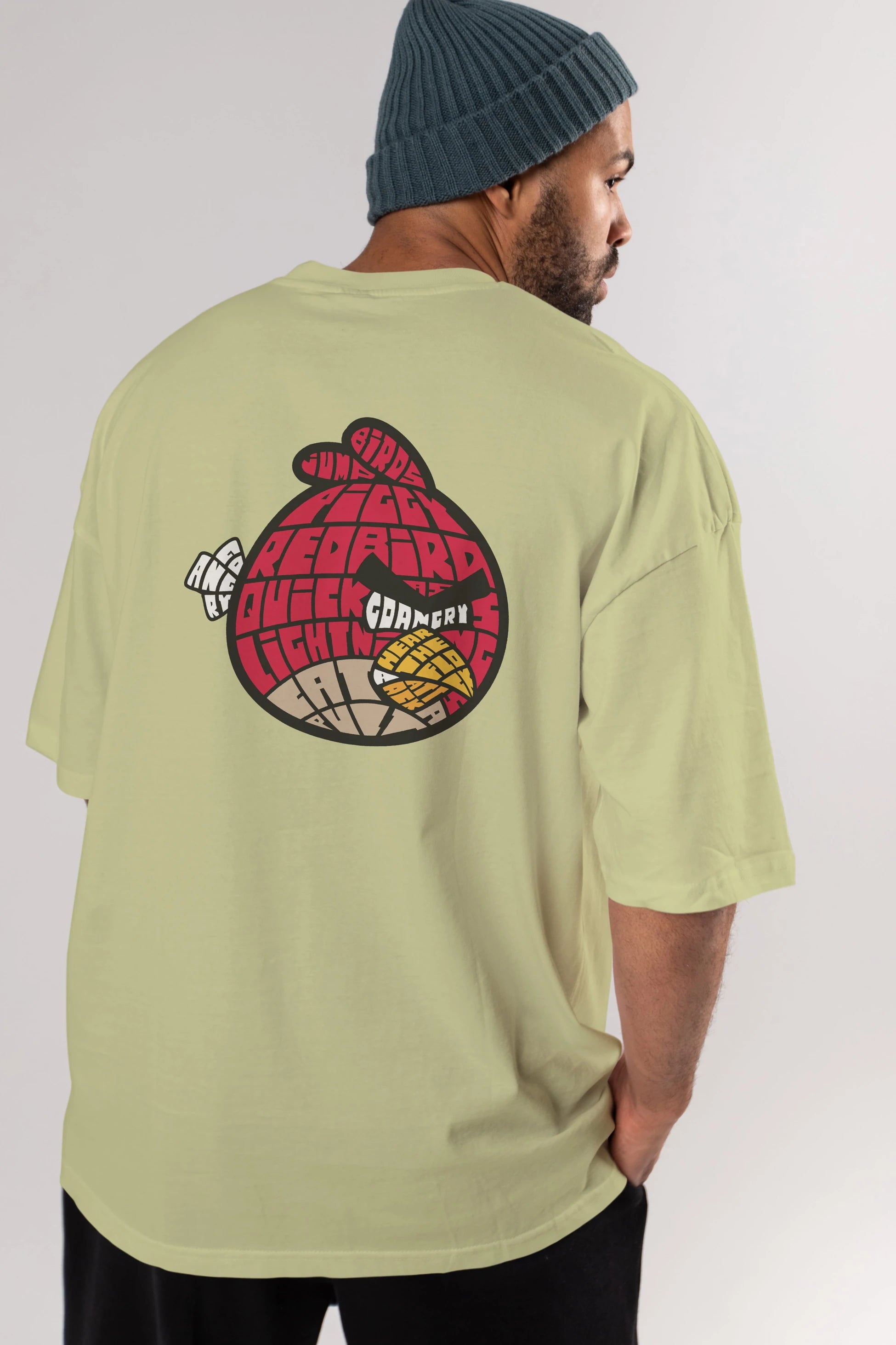 Bird With Anger Arka Baskılı Oversize t-shirt %100 pamuk Erkek Kadın Unisex