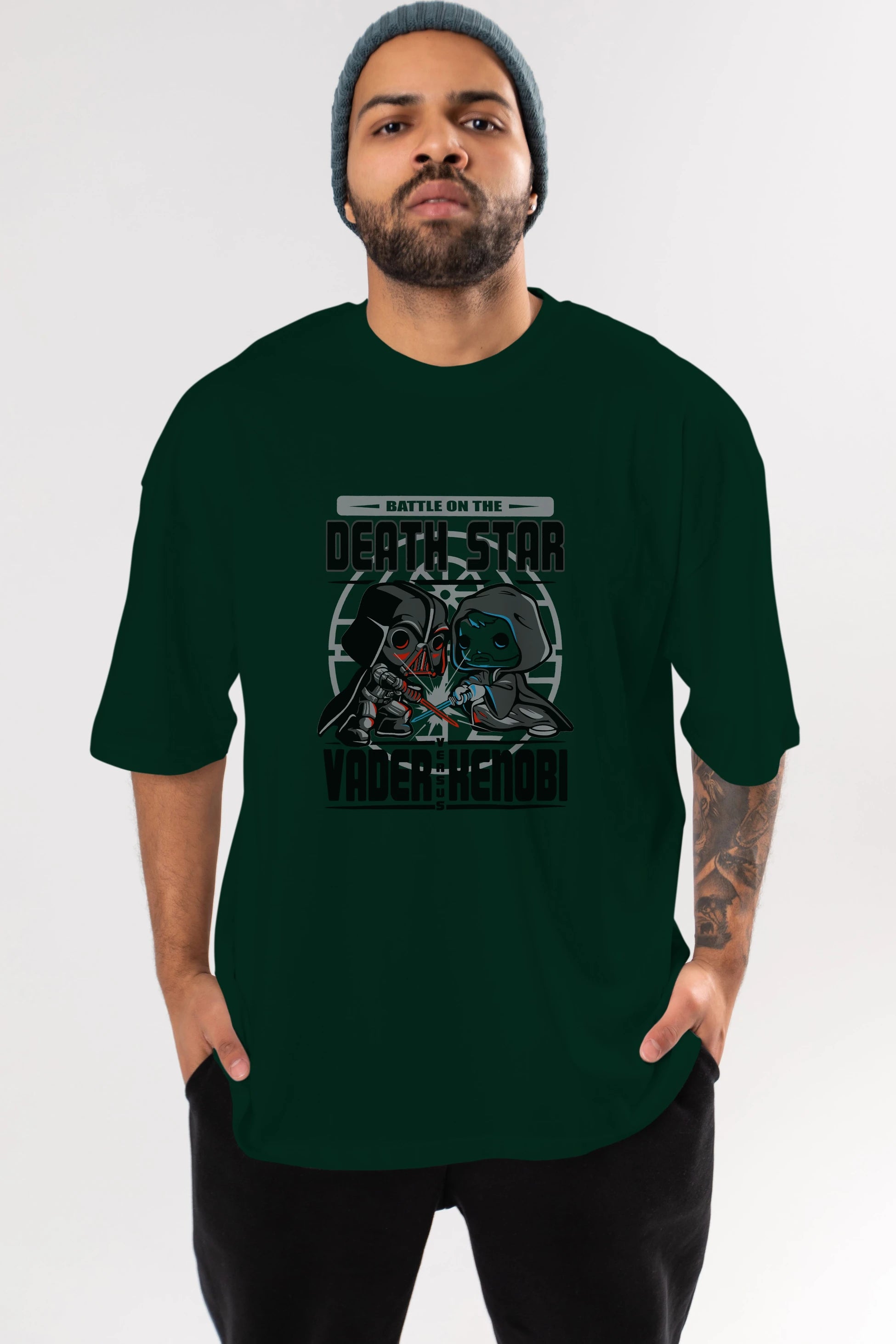 Vader Kenobi Ön Baskılı Oversize t-shirt Erkek Kadın Unisex %100 Pamuk Bisiklet Yaka tişort