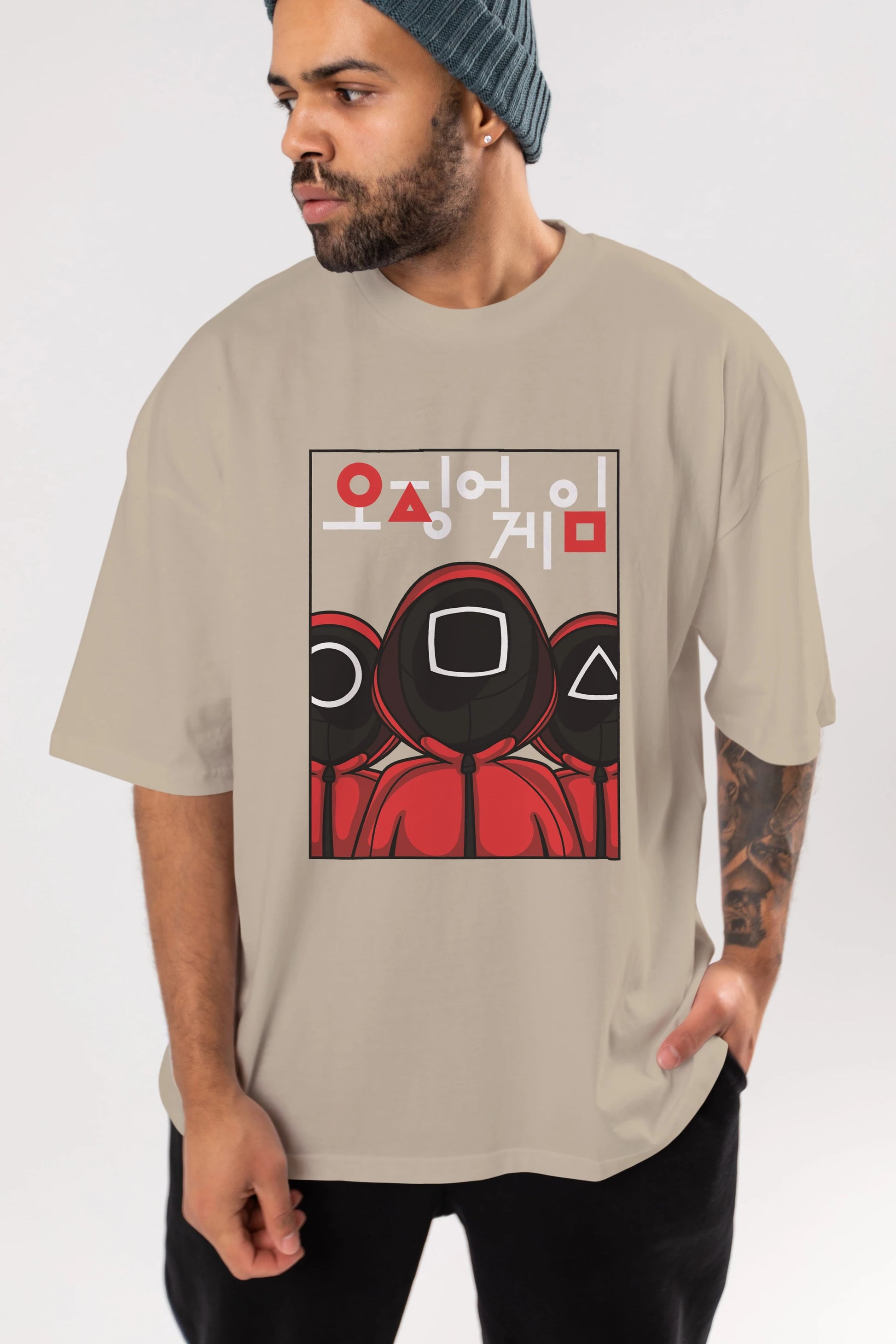 Squid Game (7) Ön Baskılı Oversize t-shirt Erkek Kadın Unisex %100 Pamuk Bisiklet Yaka tişort