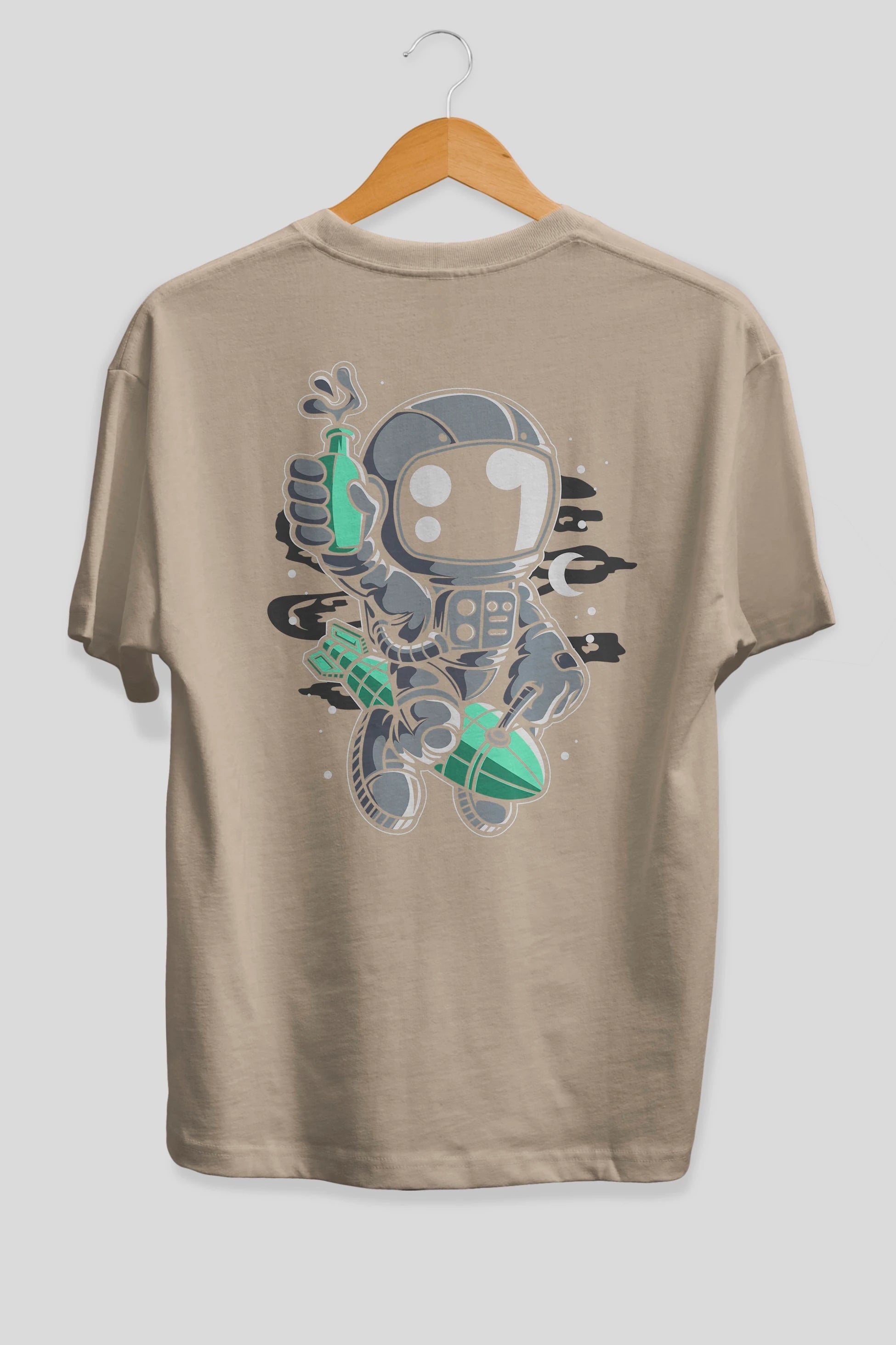 Astronaut Rocket Arka Baskılı Oversize t-shirt Erkek Kadın Unisex