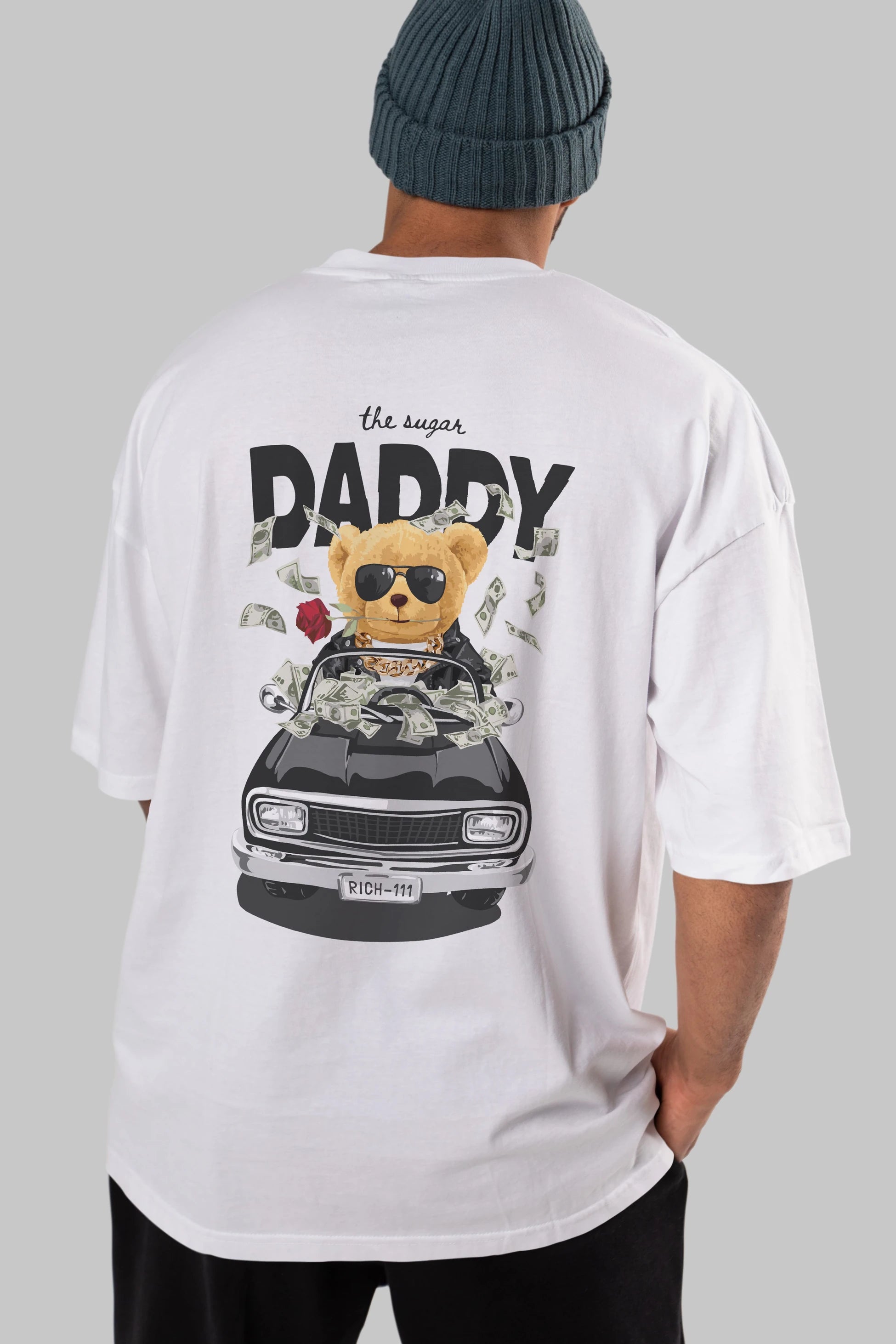 Teddy Bear Daddy Arka Baskılı Oversize t-shirt Erkek Kadın Unisex %100 Pamuk