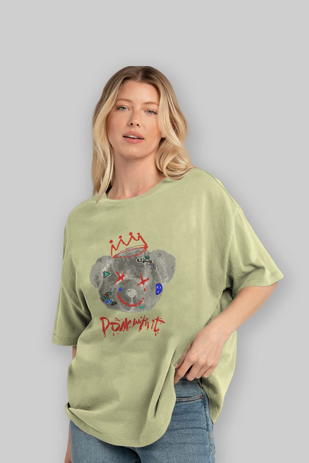Done With it Bear Ön Baskılı Oversize t-shirt Erkek Kadın Unisex