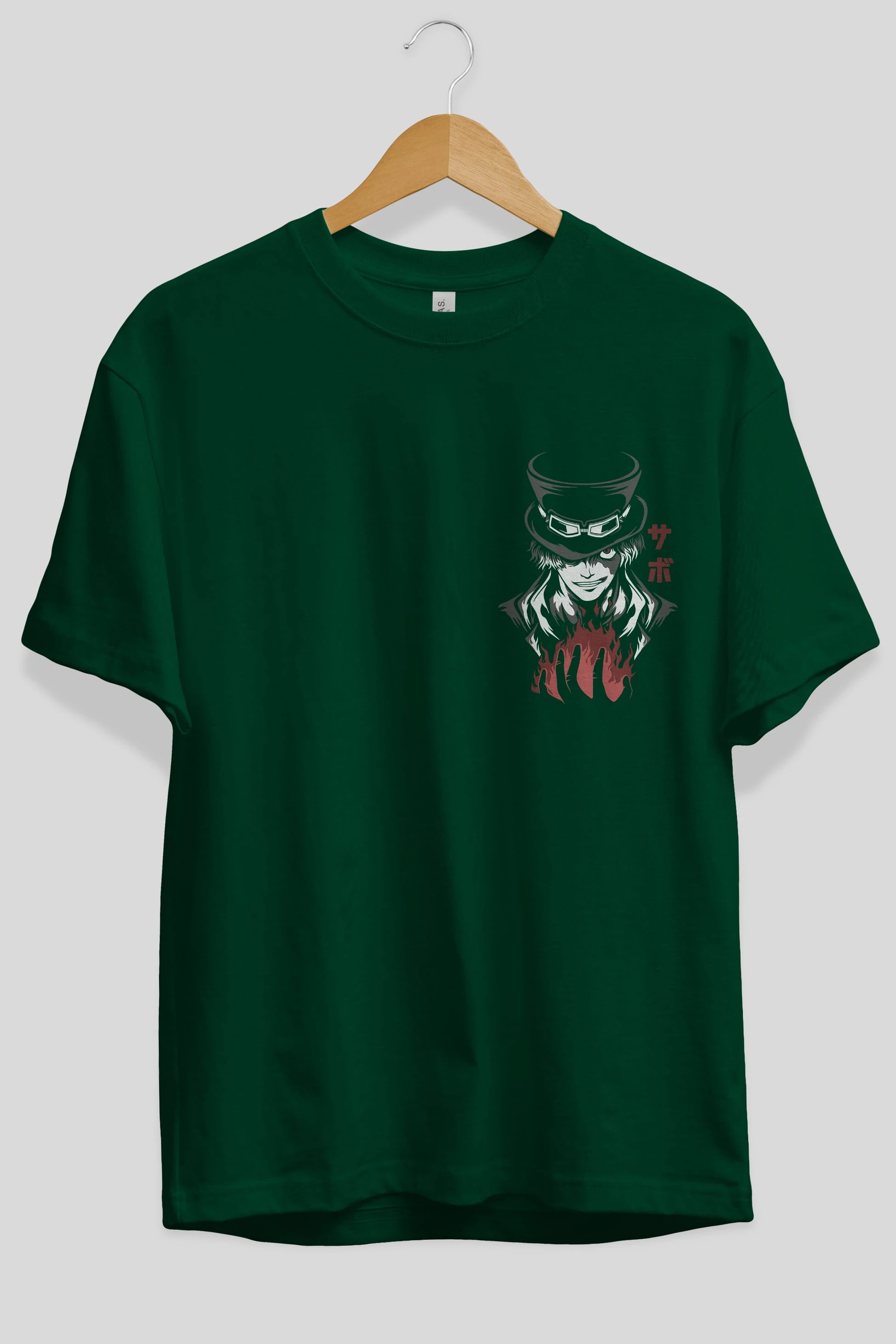 SaboOnePiece Ön Sol Baskılı Oversize t-shirt Erkek Kadın Unisex %100 Pamuk Bisiklet Yaka tişort