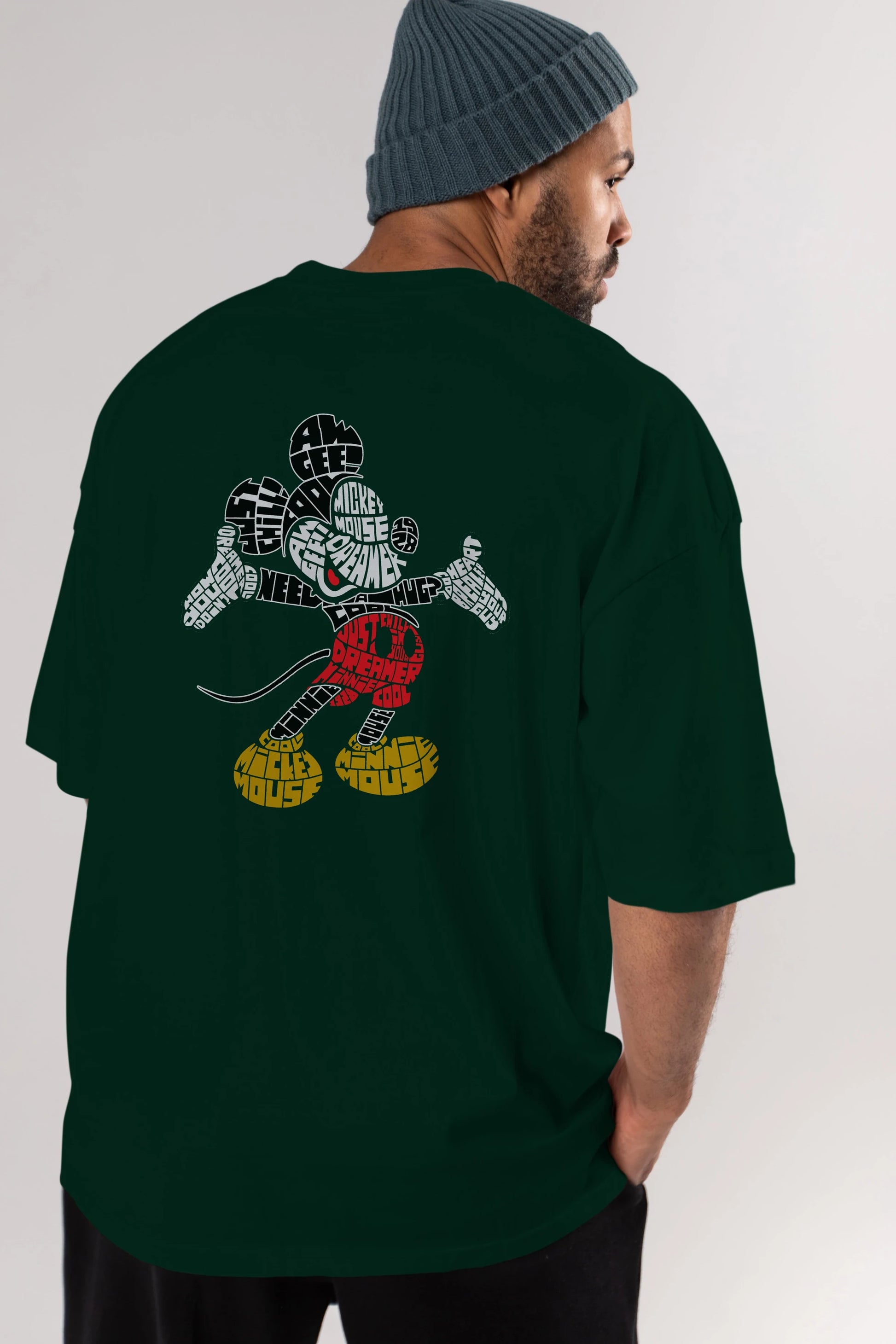 Mickey Arka Baskılı Oversize t-shirt %100 pamuk Erkek Kadın Unisex