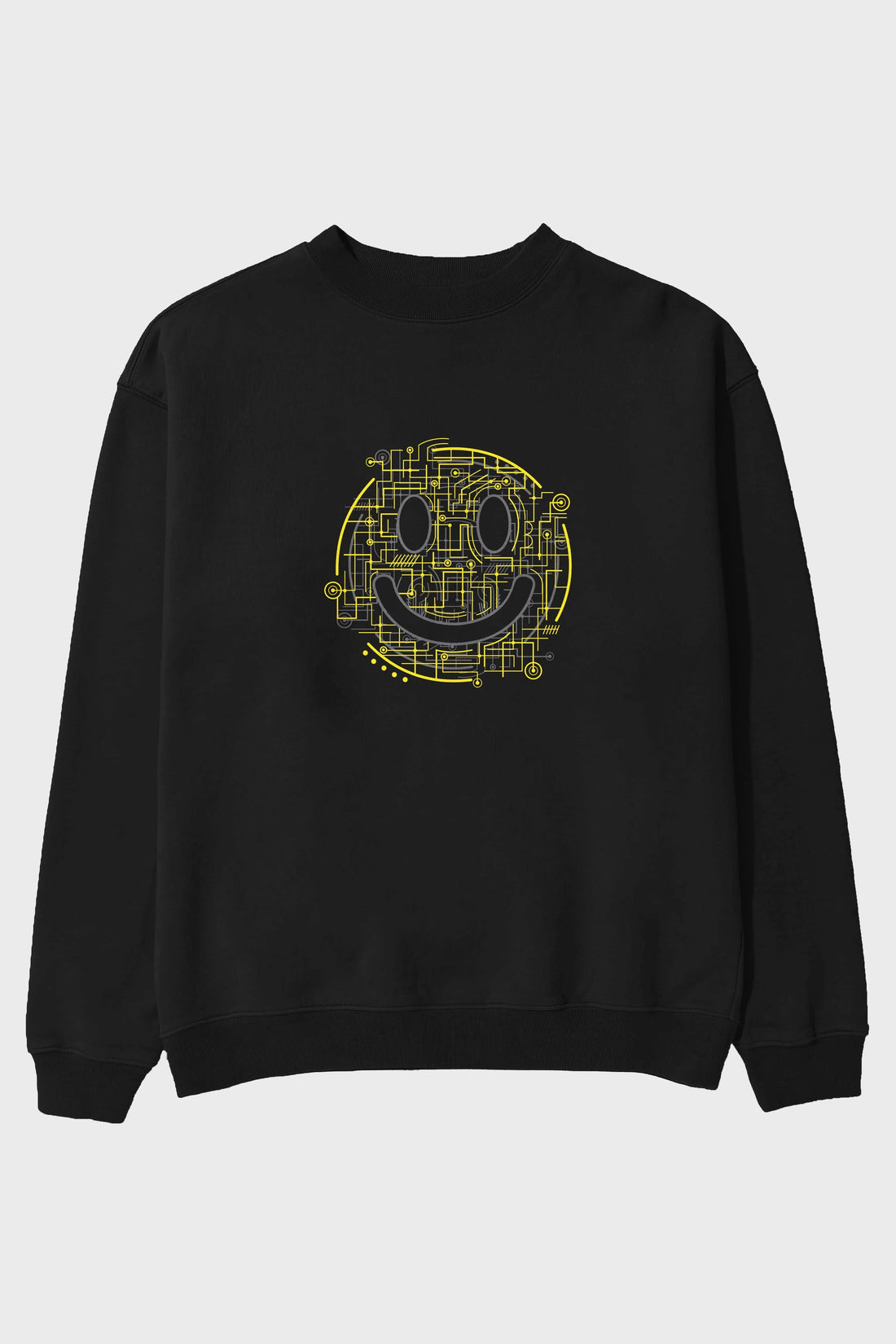 Electric Smiley Ön Baskılı Oversize Sweatshirt Erkek Kadın Unisex