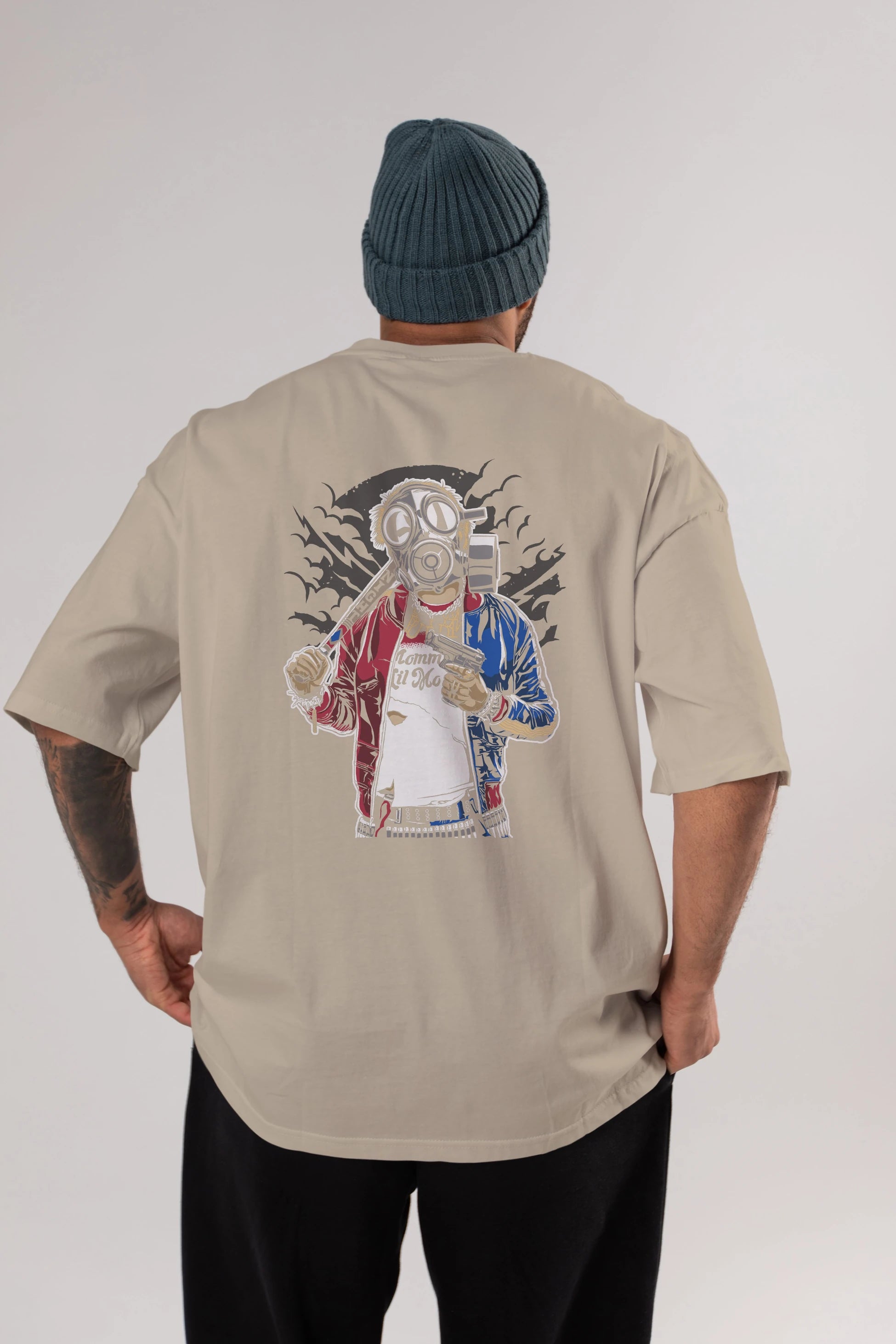 Suicide Gasmask Arka Baskılı Oversize t-shirt Erkek Kadın Unisex %100 Pamuk