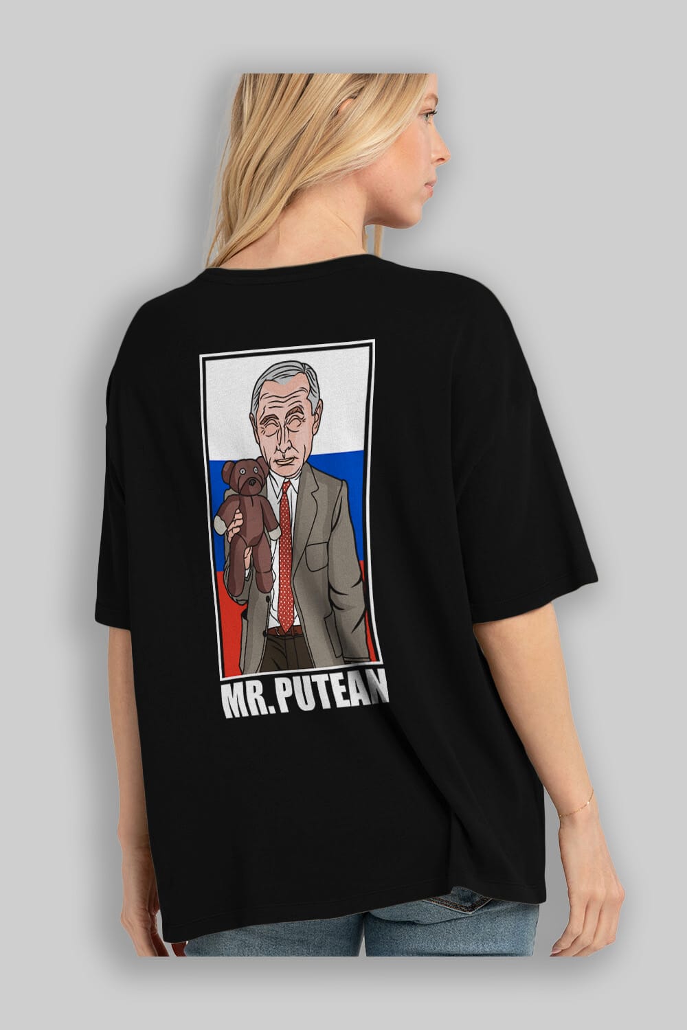Mr Putean Arka Baskılı Oversize t-shirt Erkek Kadın Unisex %100 Pamuk tişort