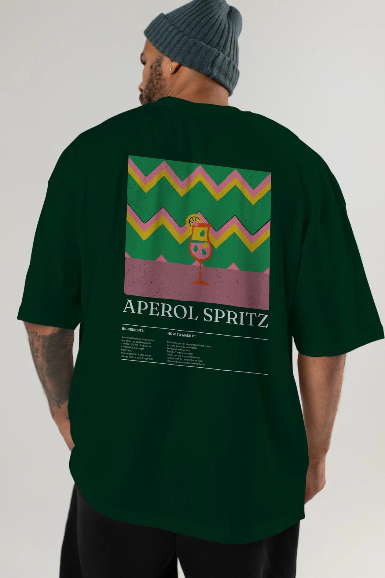 Aperol Spritz Kokteyl Serisi Arka Baskılı Oversize t-shirt Erkek Kadın %100 Pamuk Bisiklet Yaka tişort
