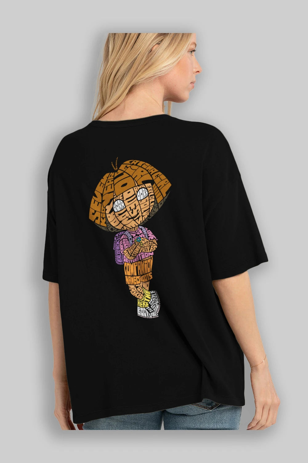 Dora Arka Baskılı Oversize t-shirt %100 pamuk Erkek Kadın Unisex