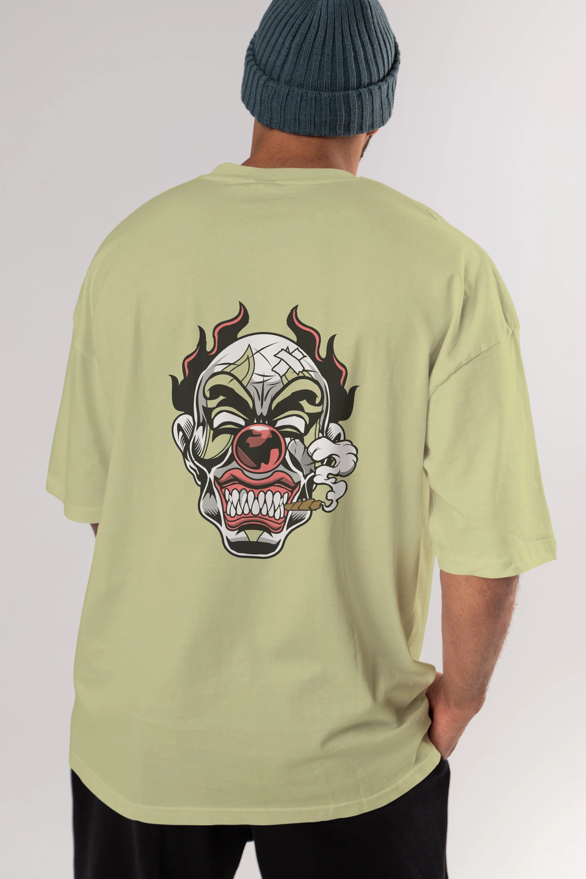 Clown Horror Arka Baskılı Oversize t-shirt Erkek Kadın Unisex %100 Pamuk tişort
