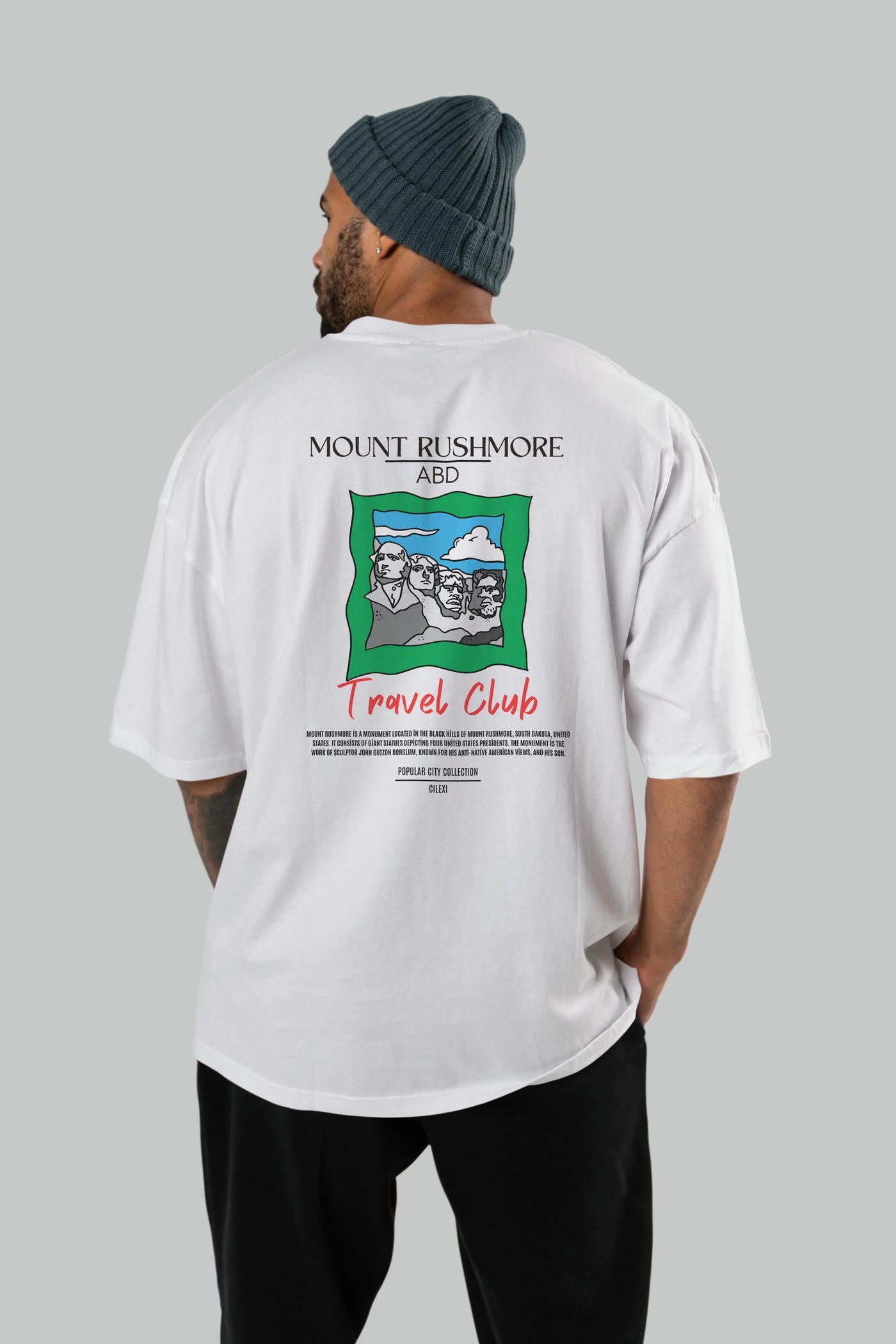 Mount Rushmore ABD Arka Baskılı Oversize t-shirt Erkek Kadın Pamuk Bisiklet Yaka tişort