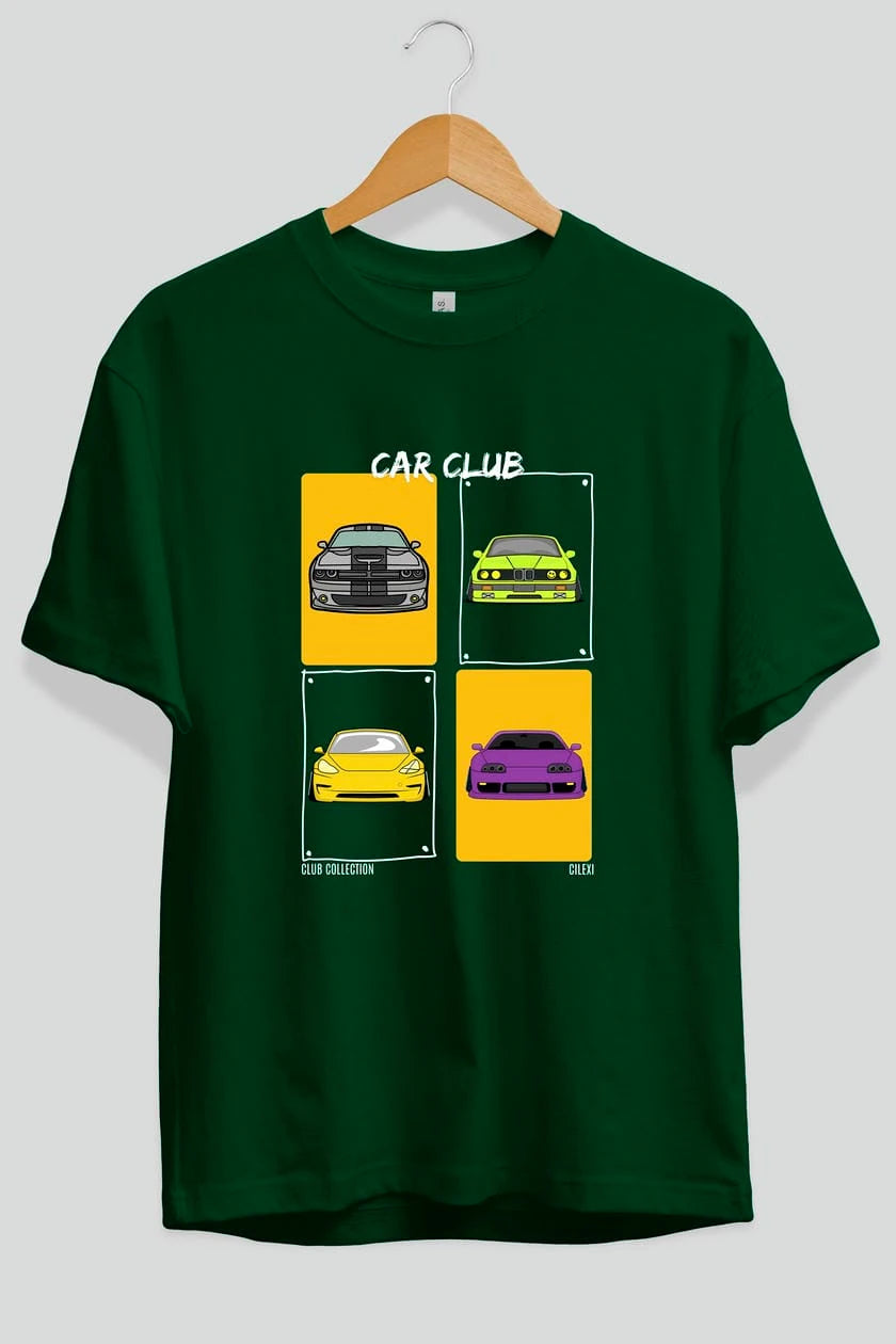 Car Club ön Baskılı Oversize t-shirt Erkek Kadın %100 Pamuk Bisiklet Yaka tişort