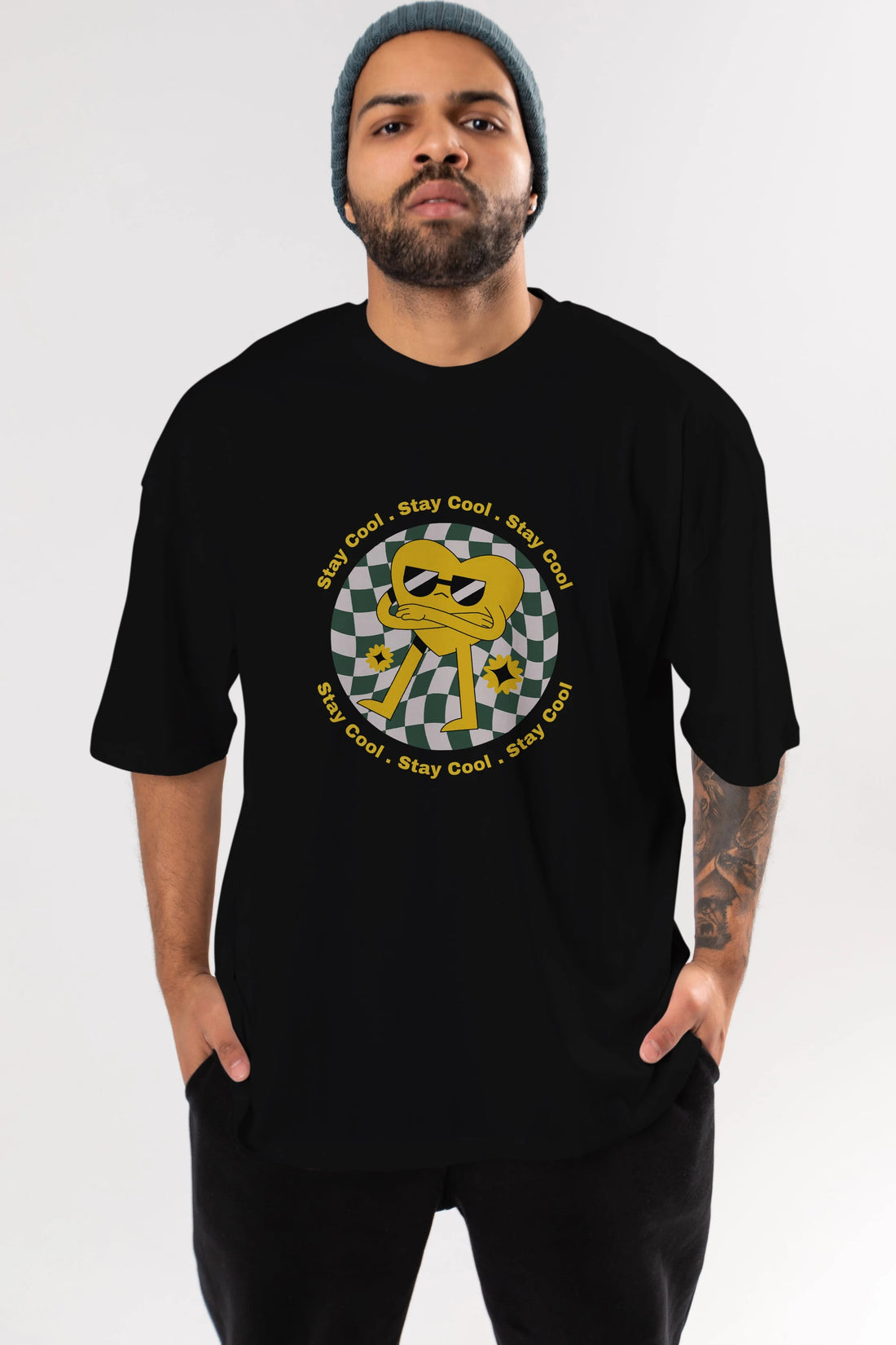 Stay Cool Yazılı Ön Baskılı Oversize t-shirt Erkek Kadın Unisex