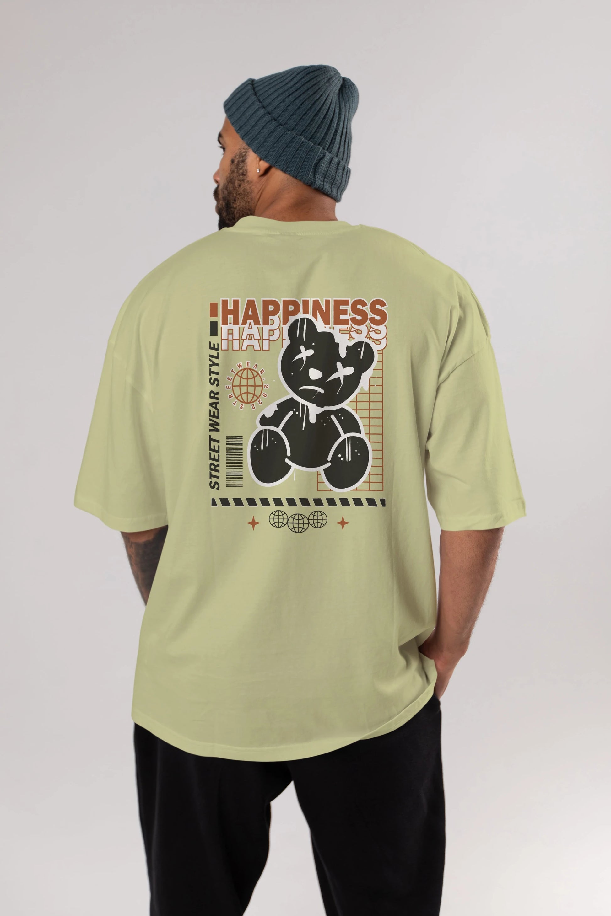 Happiness Bear 2 Arka Baskılı Oversize t-shirt Erkek Kadın Unisex