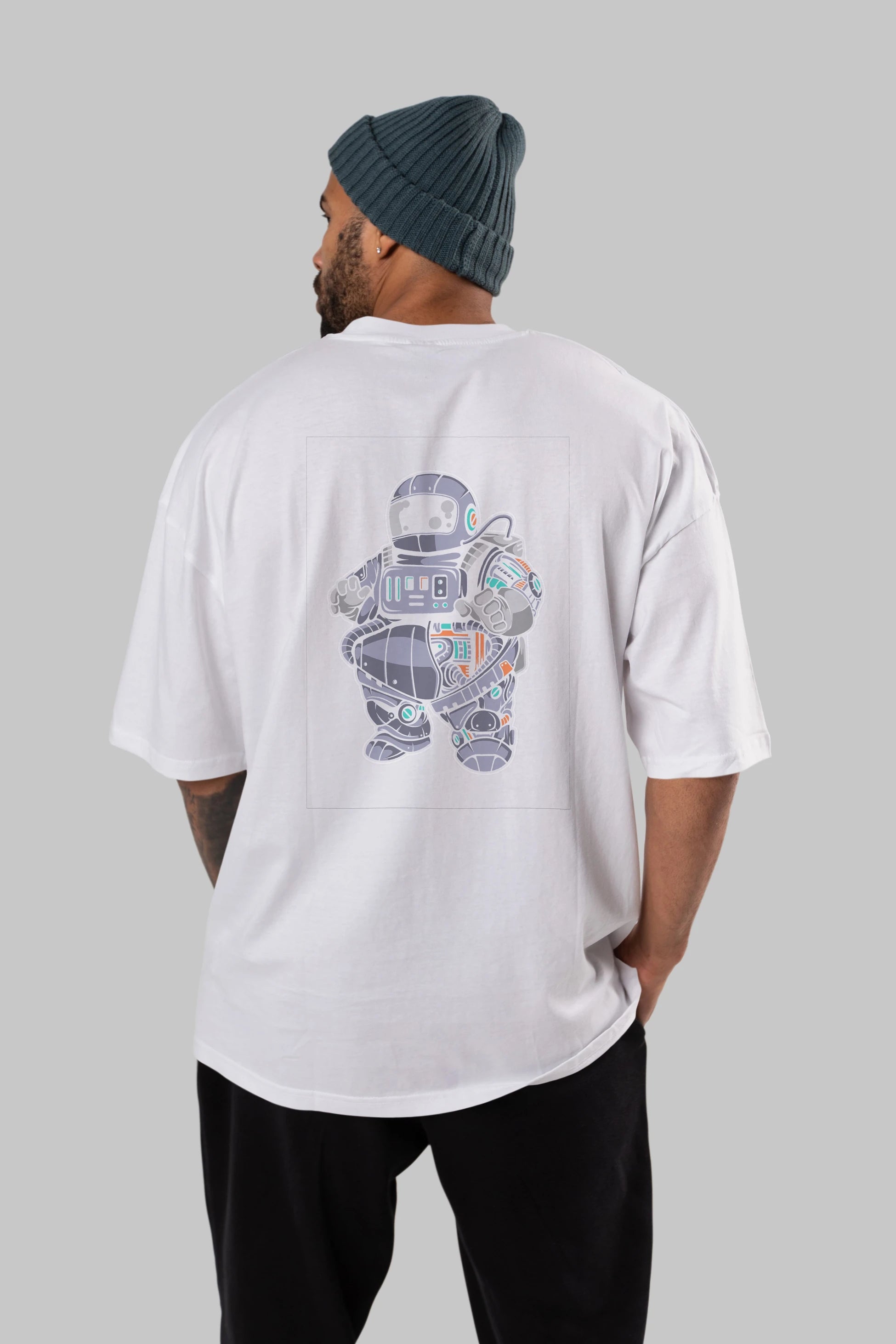 Fat Astronaut Robot Arka Baskılı Oversize t-shirt Erkek Kadın Unisex
