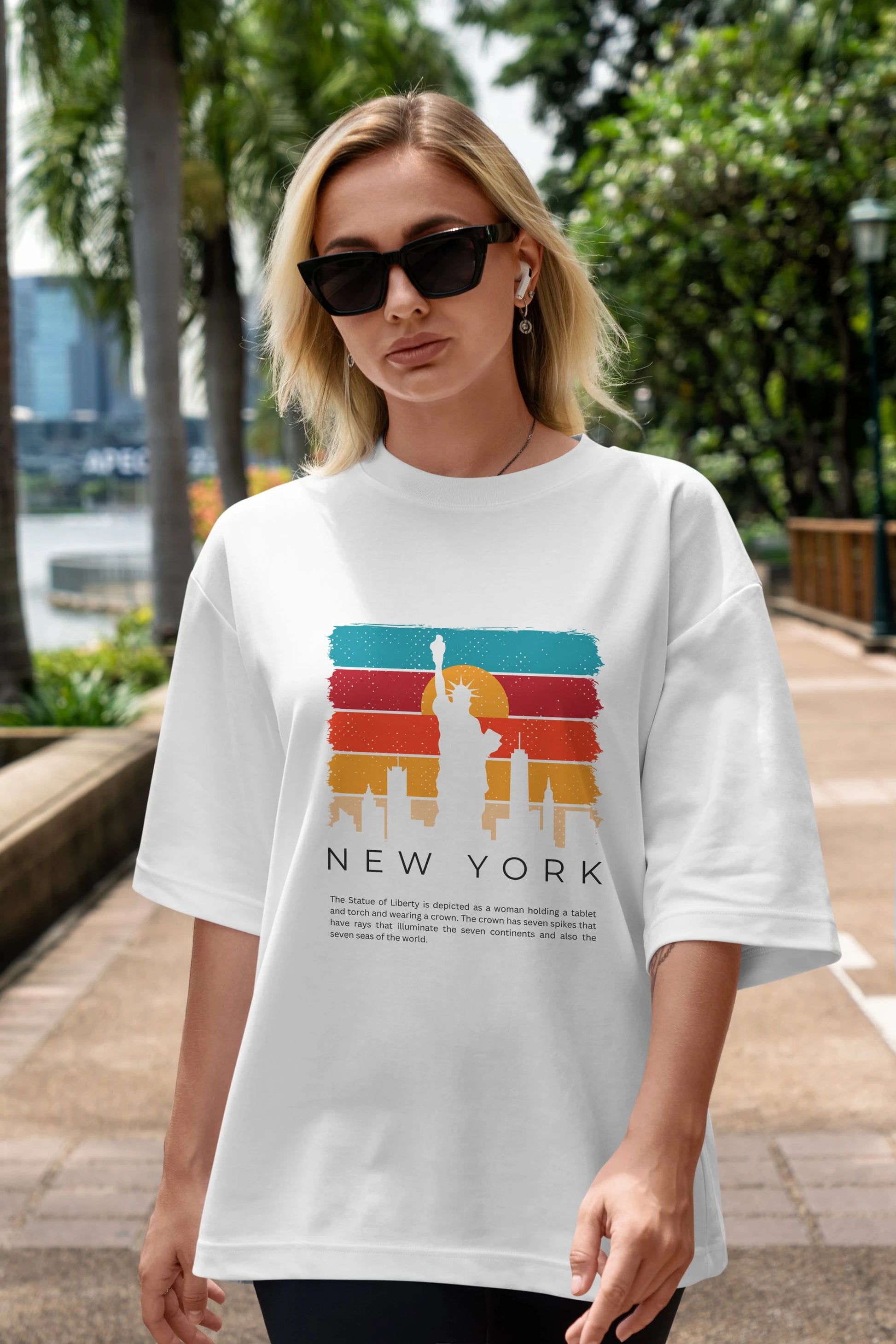 New York Yazılı Ön Baskılı Oversize t-shirt Erkek Kadın Unisex