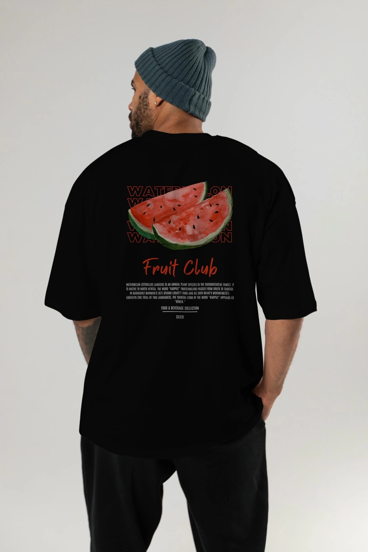 Watermelon Arka Baskılı Oversize t-shirt Erkek Kadın Pamuk Bisiklet Yaka tişort