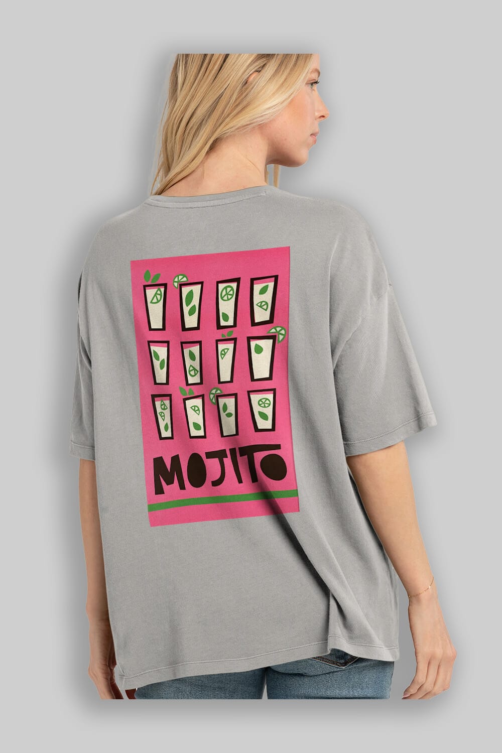 Mojito Arka Baskılı Oversize t-shirt Erkek Kadın Unisex %100 Pamuk Bisiklet Yaka tişort