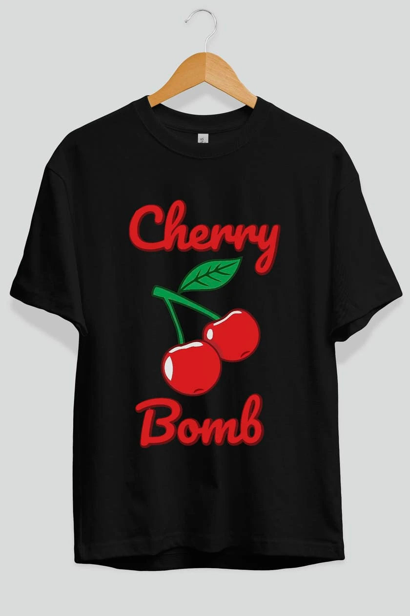 Cherry Bomb Cherries 1 Ön Baskılı Oversize t-shirt Erkek Kadın Pamuk Bisiklet Yaka tişort