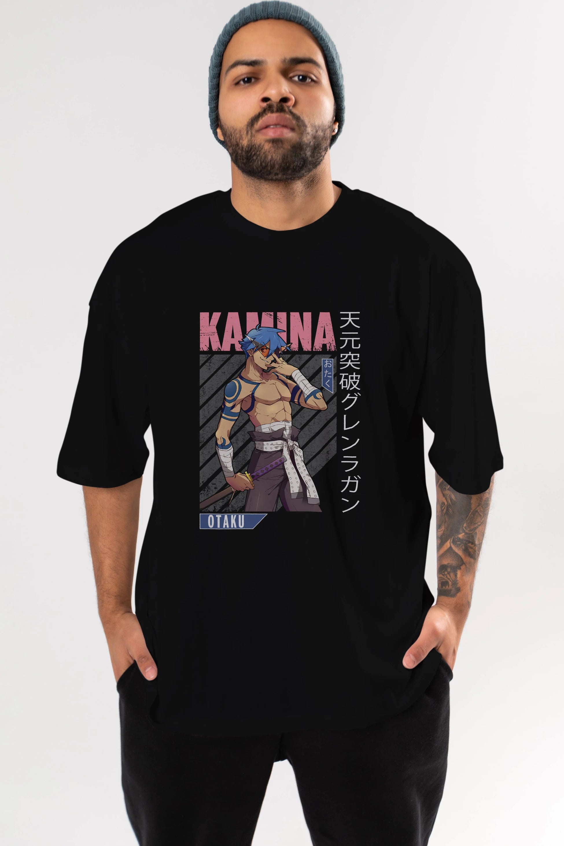 Kamina 5 Anime Ön Baskılı Oversize t-shirt %100 pamuk Erkek Kadın Unisex