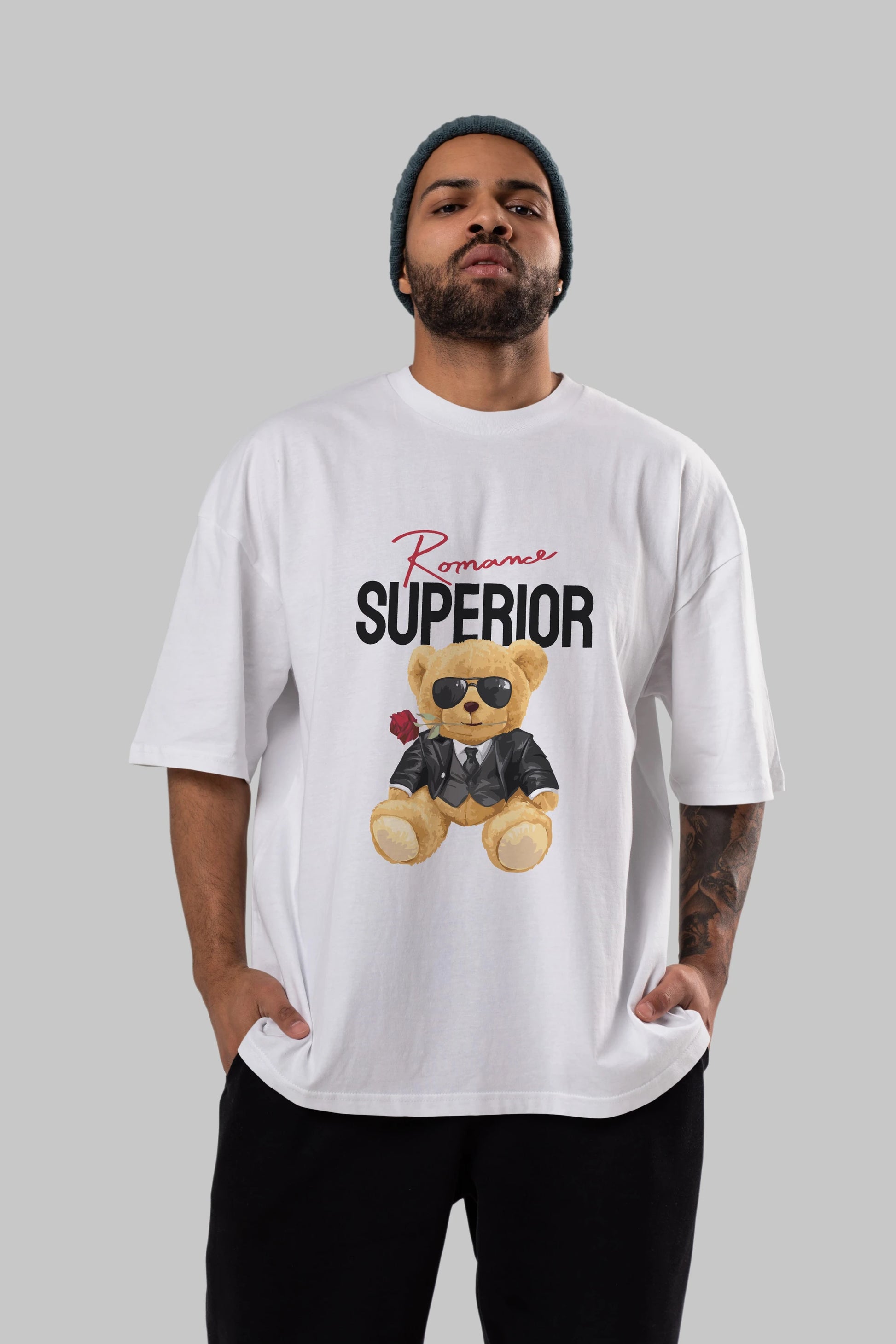 Teddy Bear Romance Superior Ön Baskılı Oversize t-shirt Erkek Kadın Unisex %100 Pamuk