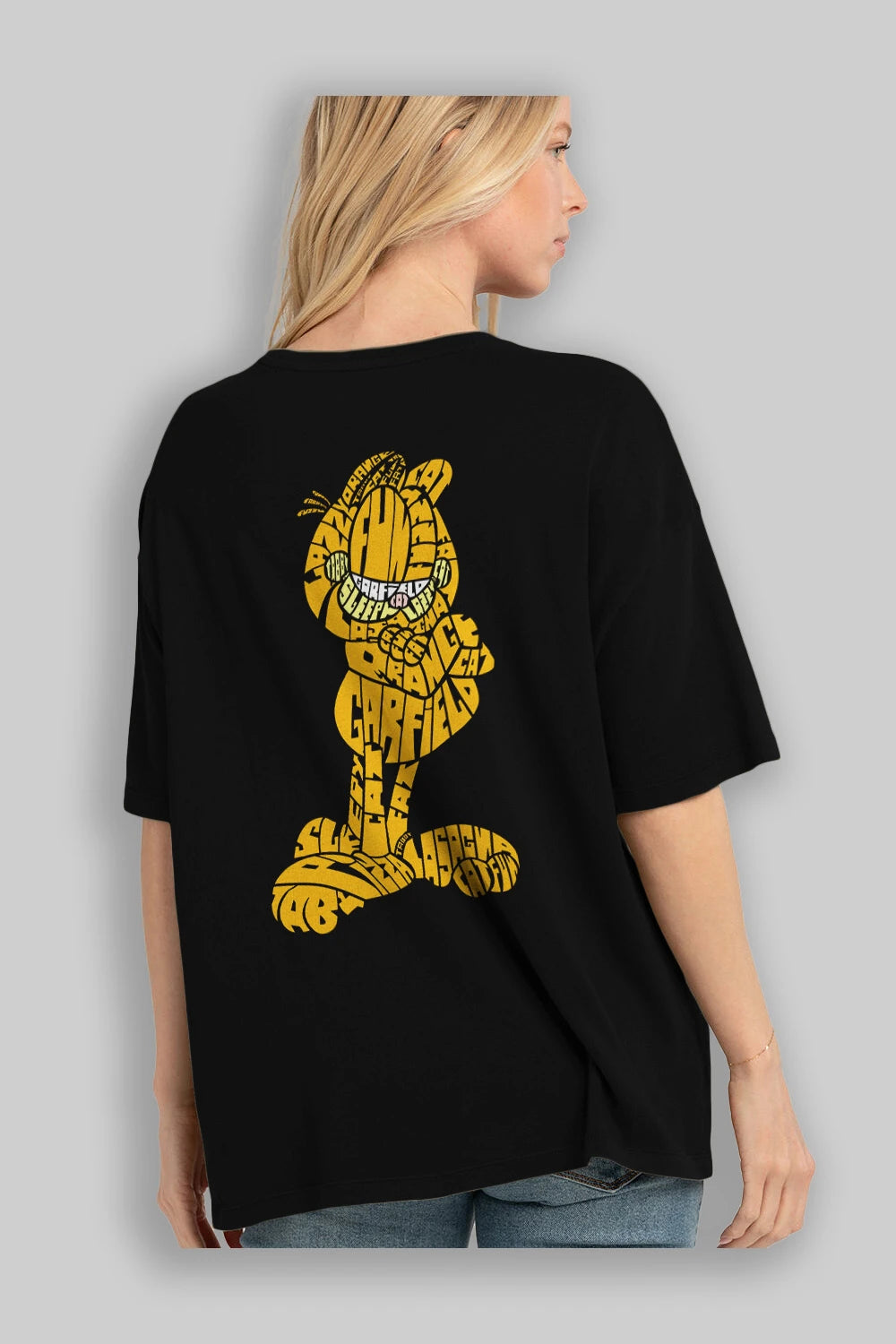 Garfield Arka Baskılı Oversize t-shirt %100 pamuk Erkek Kadın Unisex