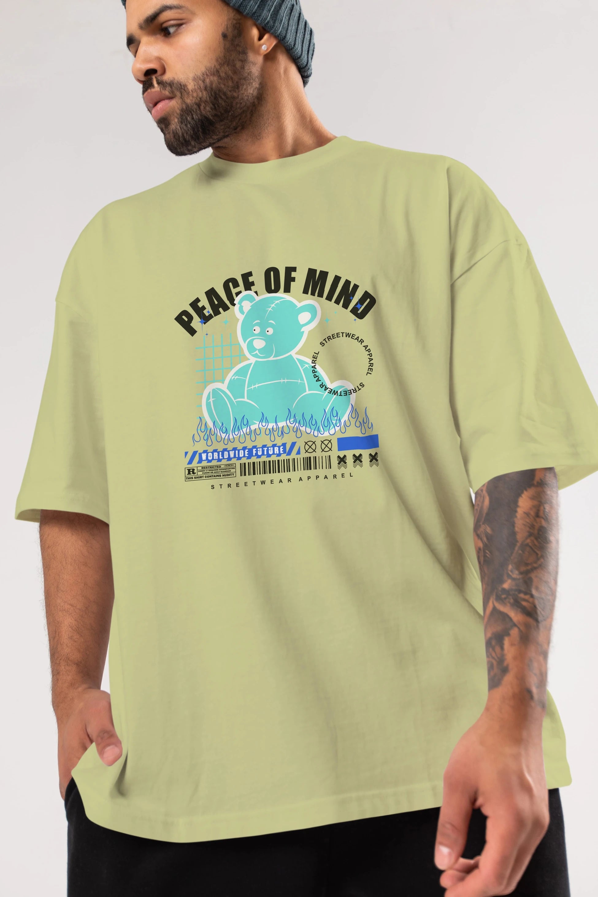 Teddy Bear Peace of Mind Ön Baskılı Oversize t-shirt Erkek Kadın Unisex