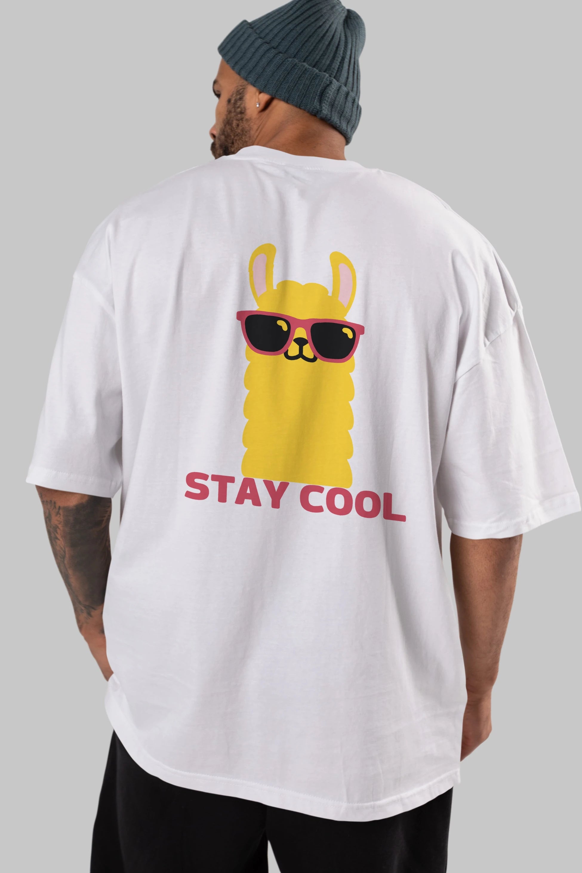 Stay Cool Yazılı Lama Arka Baskılı Oversize t-shirt Erkek Kadın Unisex