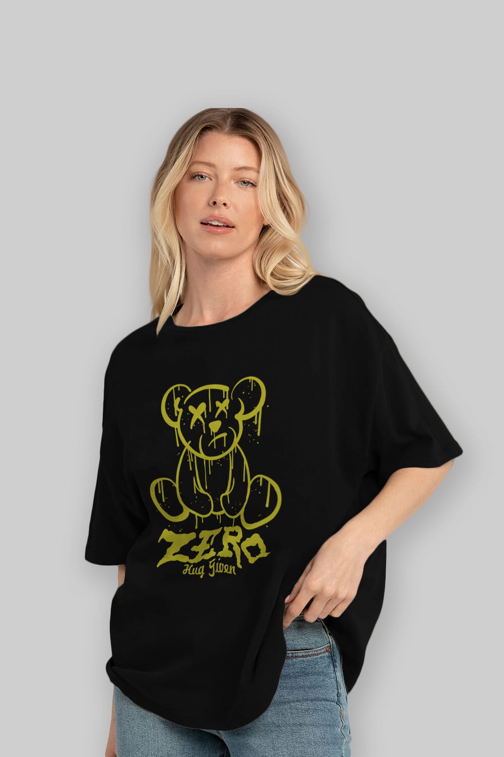 Zero Hug Given Bear Ön Baskılı Oversize t-shirt Erkek Kadın Unisex